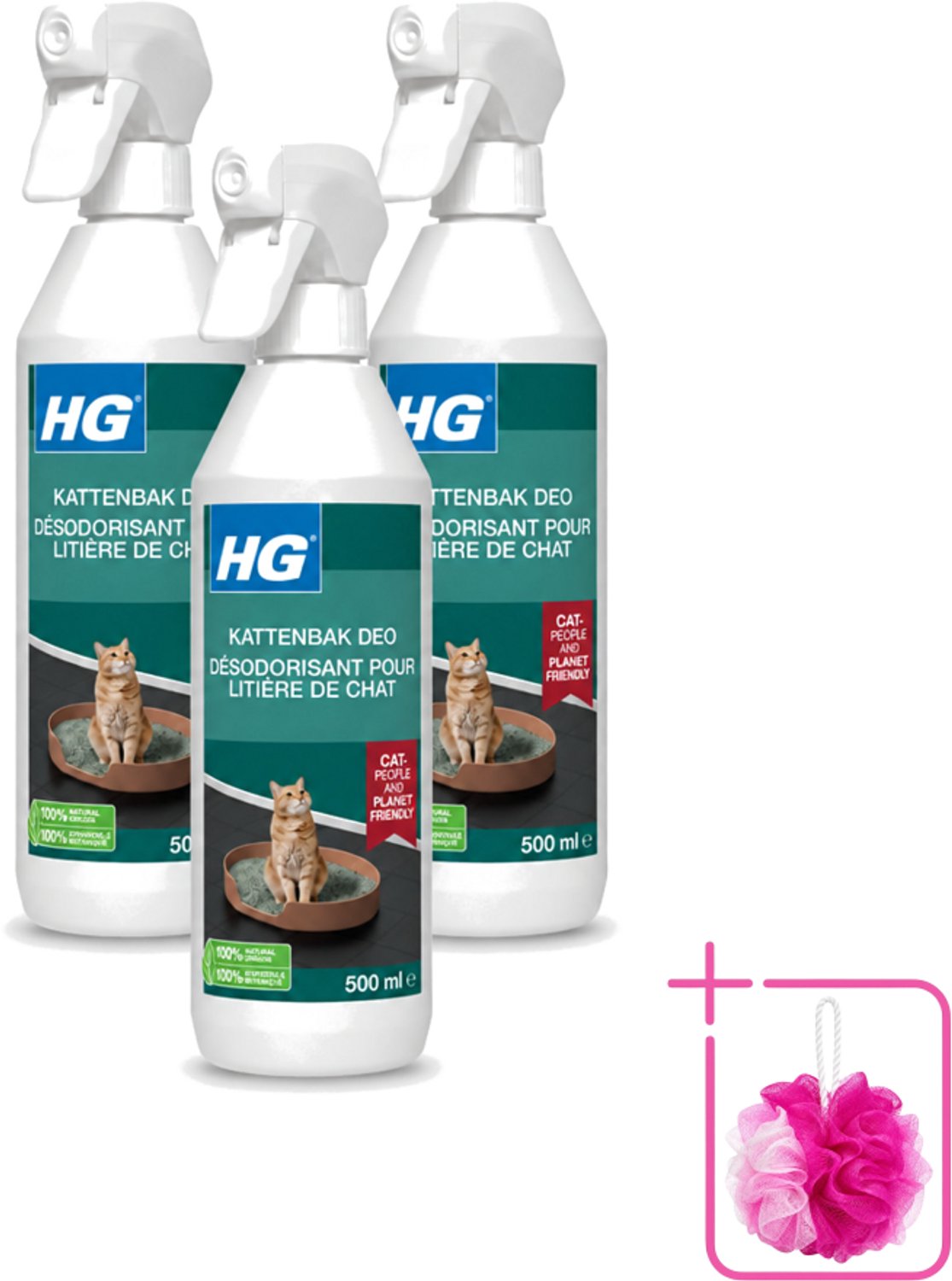 3 x HG - Kattenbak Deo - Neutraliseert Geuren - 100% Biologisch - 500 ml - Bulkverpakking - Kattenbak deo - Douchemop - Geurneutralisatie