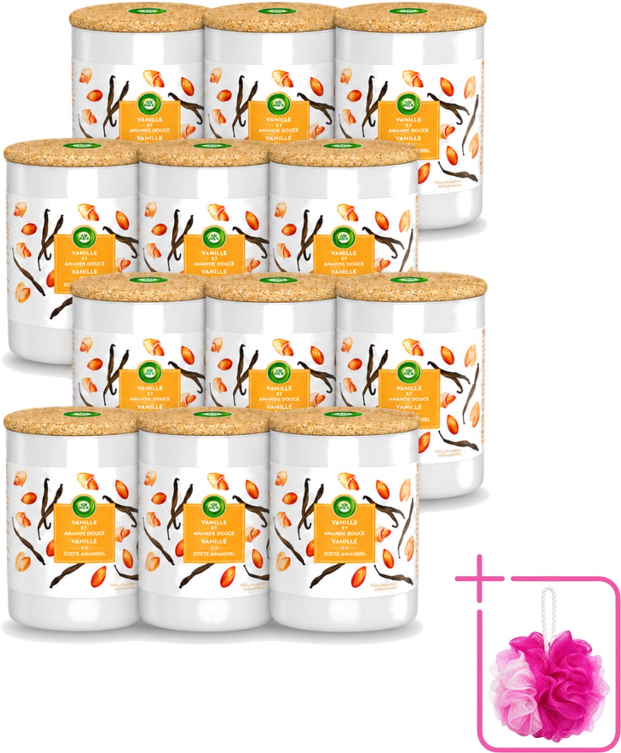 Air Wick 12 x Air Wick - Geurkaars - Vanille & Zoete Amandel - 35 Uur Brandduur - Bulkverpakking - Geurkaars - Douchemop - Vanille Oranje