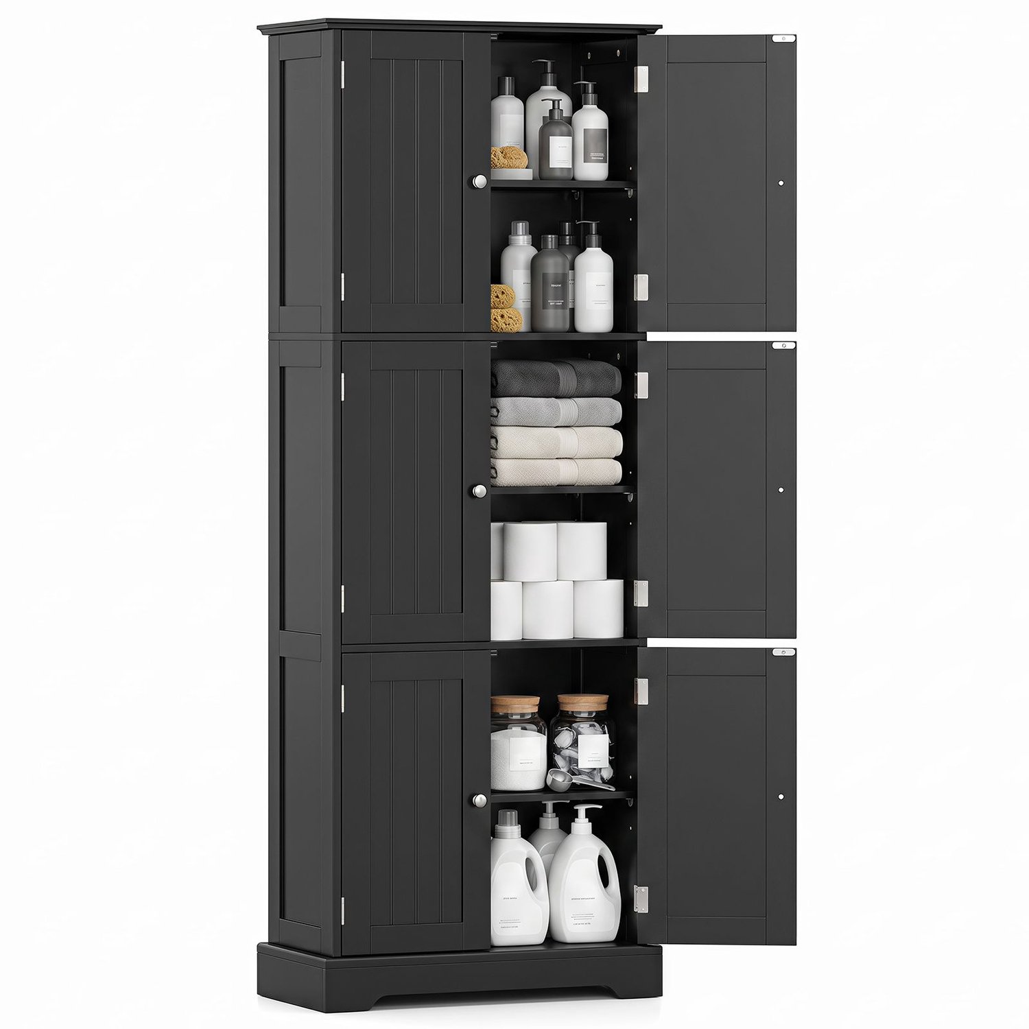 SureDeal® - Dressoir - Vrijstaande Hoge Kast - Deuren Moderne Keukenkast - Gesloten Kasten - Verstelbare Planken - 60x30x161 cm - Zwart