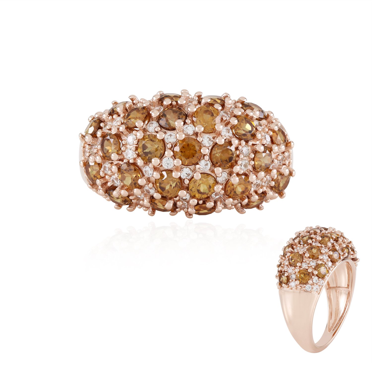 Cavill - 925 Sterling Zilver Rosé Vermeil - Zilveren Ring met 25 Cognac Zirkonia's - 4,668 ct Ronde Briljantslijping - Elegante Ovale Avondring
