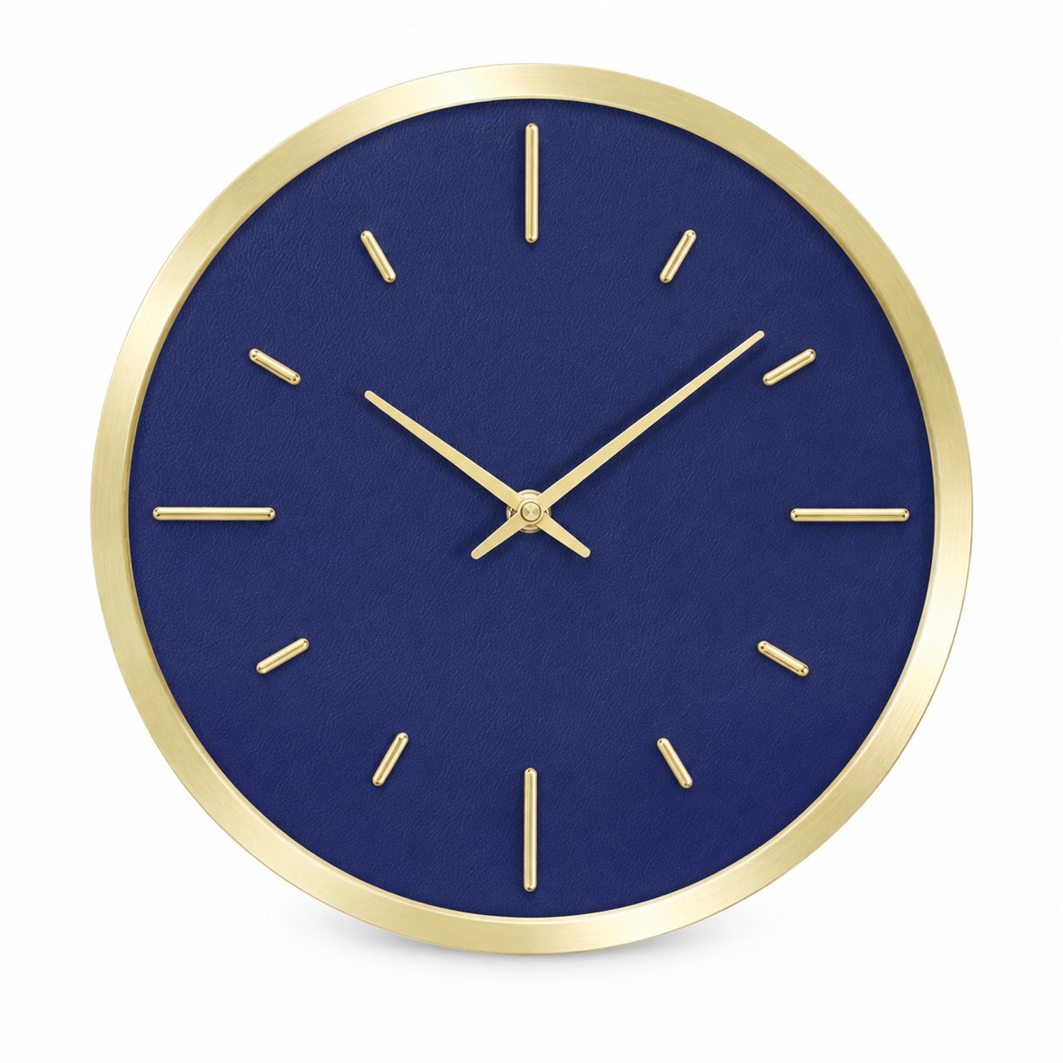 Ronde wandklok 12 inch - Blauwe wijzerplaat met goudkleurige metalen kast - Analoog op batterijen - 1 stuk