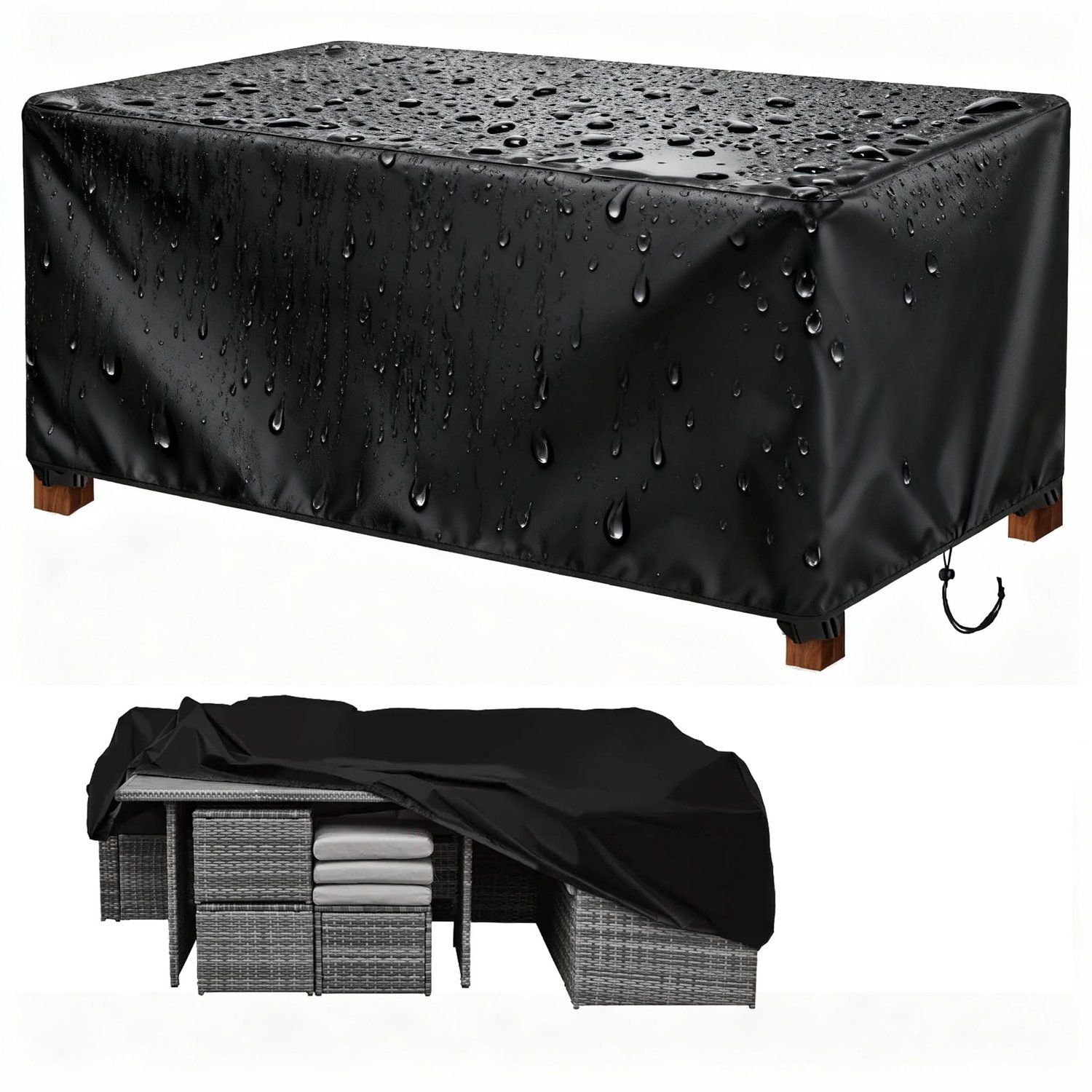 Famanu Waterdichte hoes voor terrasmeubels van 420D Oxford-stof, 200 x 60 x 35 cm, perfect voor rotan tuinmeubels, vierkante/rechthoekige afdekking die bescherming biedt tegen regen en sneeuw met windbestendige gespen wit