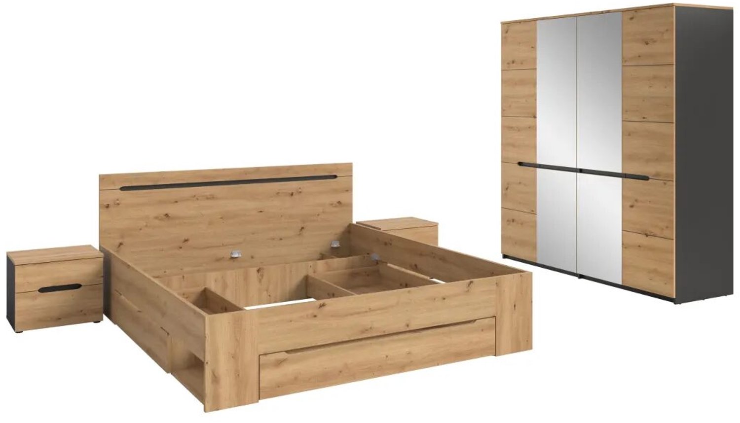 Furnilux Slaapkamer-Set 4-Delig - Modern Bed 180x200 cm met Hoge Kast en Nachtkastjes Wit