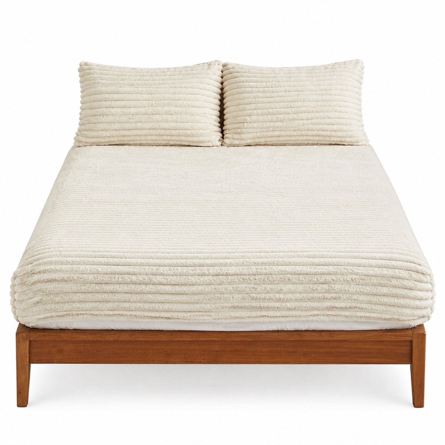 SWGOTA Crème hoeslaken met ribstructuur en imitatiekonijnenbont, 180 x 200 cm, voor matrassen tot 30 cm, 1 stuk