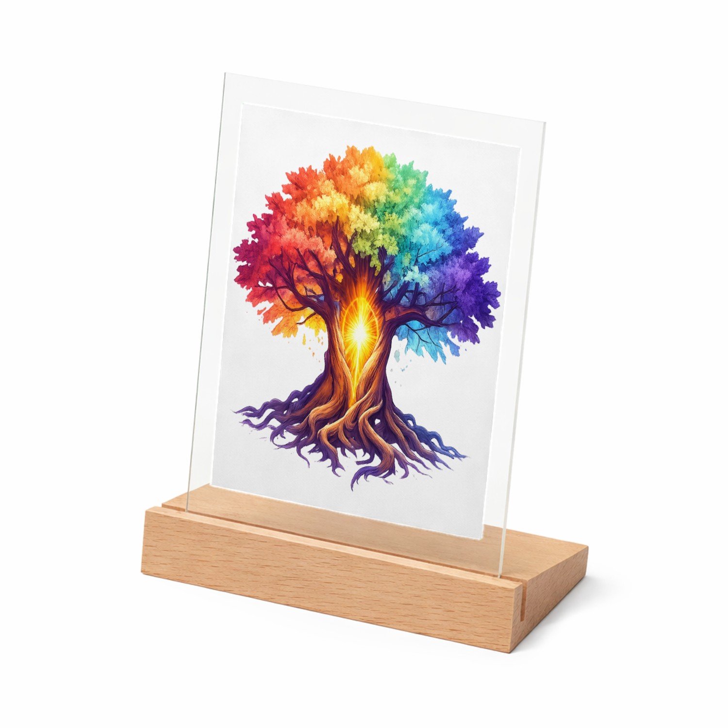 Mr Cadeautjes Glasframe met vaste tekst - design Een magische berglandschap-bewerking met een centrale lichtb | cadeau Wit