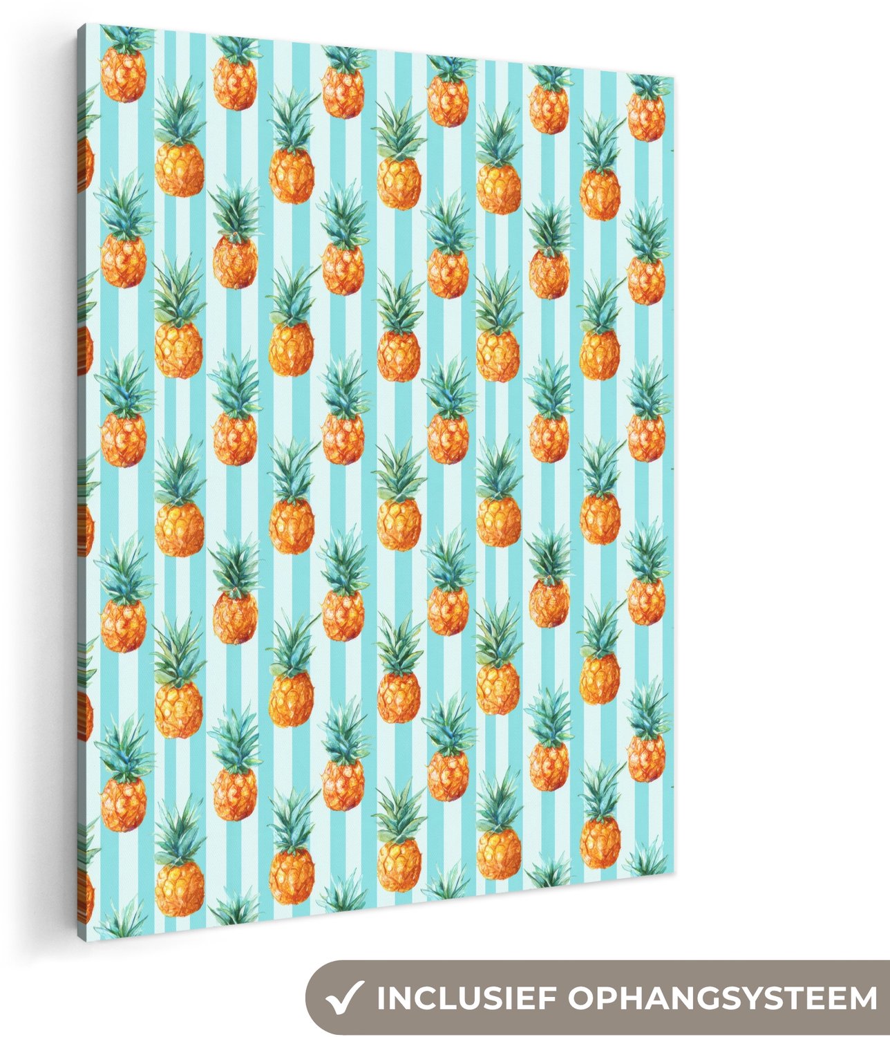 Canvas schilderij 120x160 cm - Exclusieve wanddecoratie Ananas - Strepen - Groen - Muurdecoratie woonkamer - Slaapkamer decoratie - Kamer accessoires - Schilderijen op canvas groot XXL