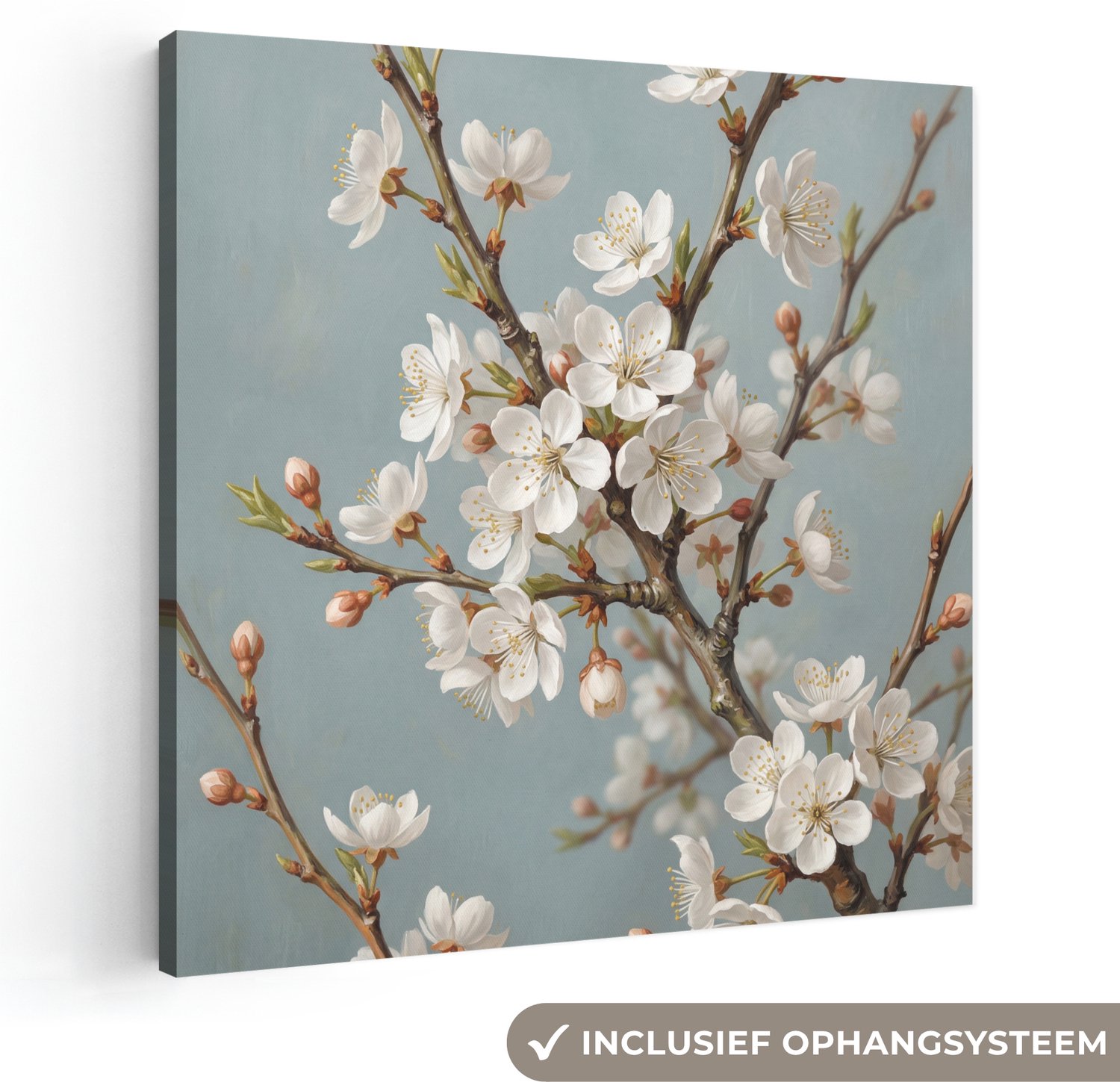 Canvas schilderij 50x50 cm - Exclusieve wanddecoratie Botanisch - Stilleven - Blauw - Muurdecoratie woonkamer - Slaapkamer decoratie - Kamer accessoires - Schilderijen op canvas