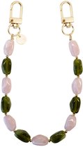 xoxo Wildhearts telefoonkoord - Rose Quartz - Kort koord - Geschikt voor iPhone - Geschikt voor Samsung - Universeel - Phone cord - Telefoonketting - Koord voor telefoon - Telefoon hanger stenen ketting - Groen / Roze