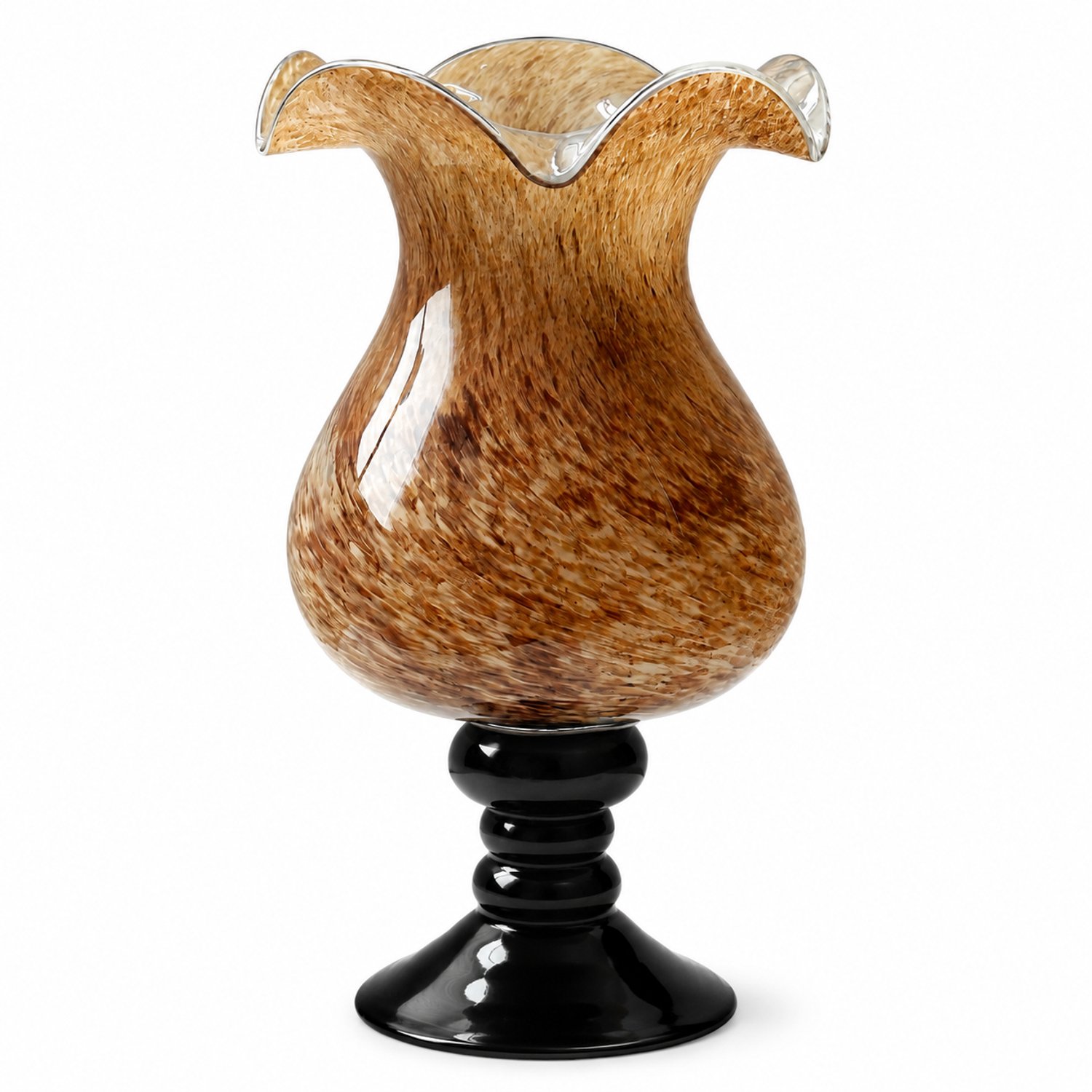SWGOTA Decoratieve vaas in goudbruin met golvende rand en zwarte voet - 29 cm hoog - voor bloemschikken - verpakt in een kartonnen doos