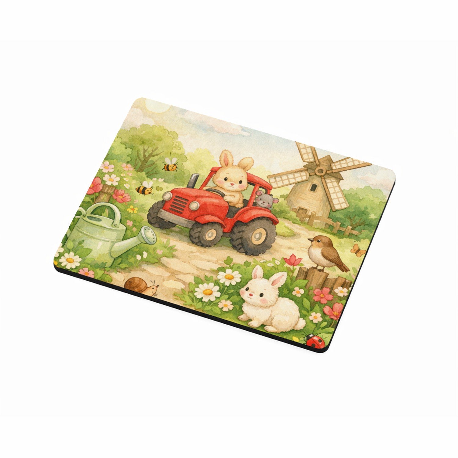 Mr Cadeautjes MDF magnetische fotolijst 9 x 7 - design Een vrolijke tuinscène met een gieter, bijen, bloemen en kle | cadeau Wit