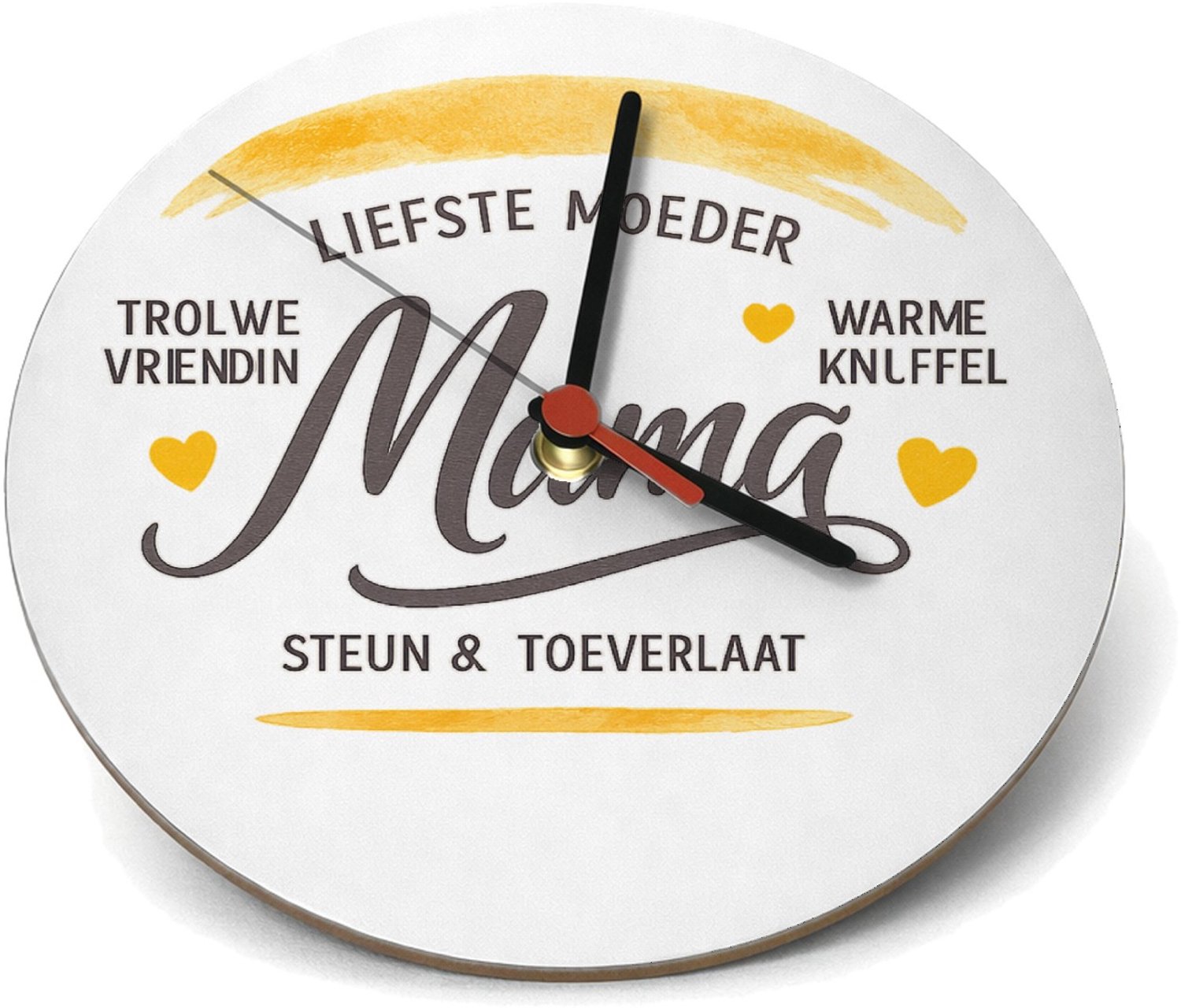Mr Cadeautjes Klok rond Ø 19 - design Een warme, persoonlijke typografische print met een opvallen | cadeau Wit