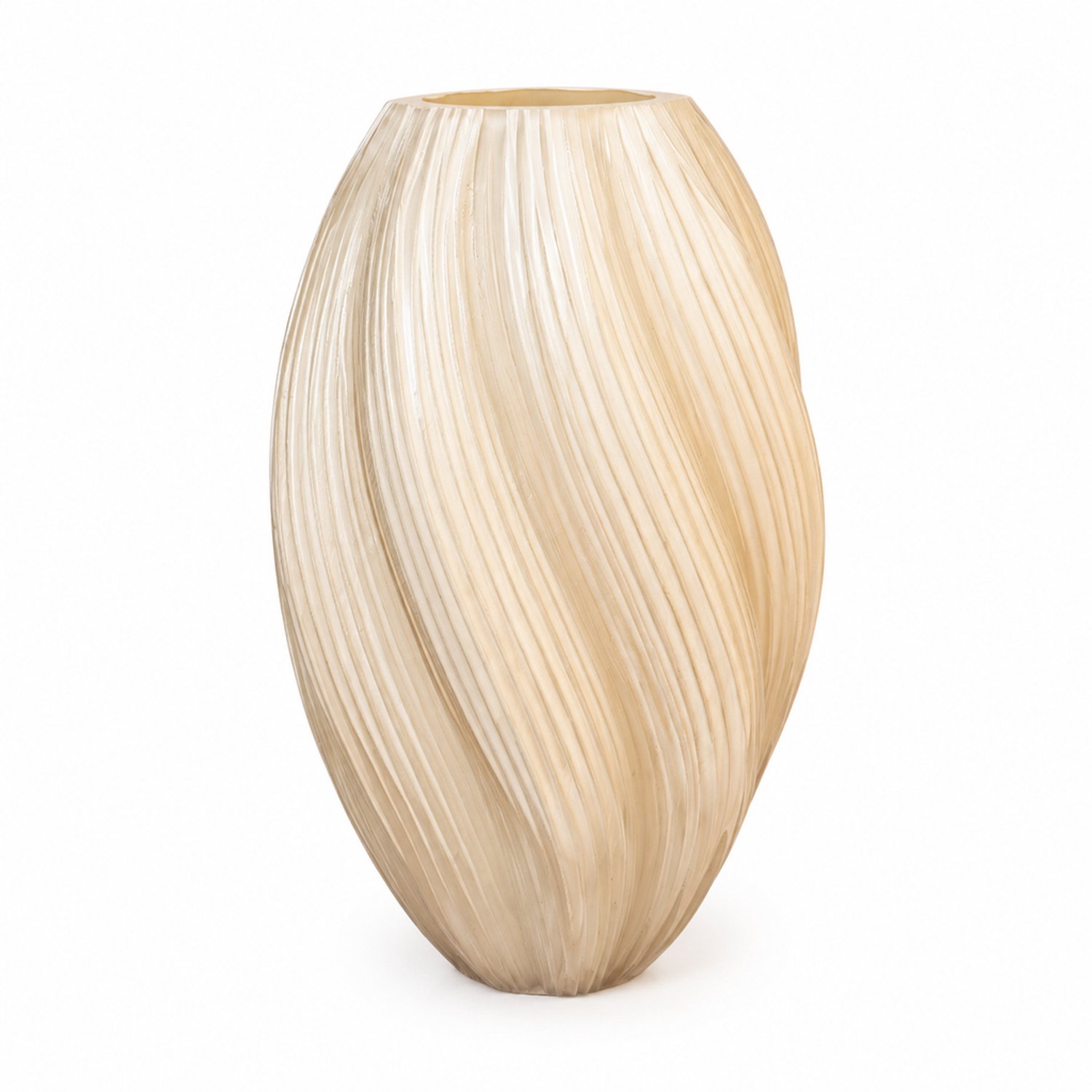 SWGOTA Grote melkwitte glazen vaas met spiraalreliëf, 27 cm hoog, diameter 18 cm, in kartonnen doos