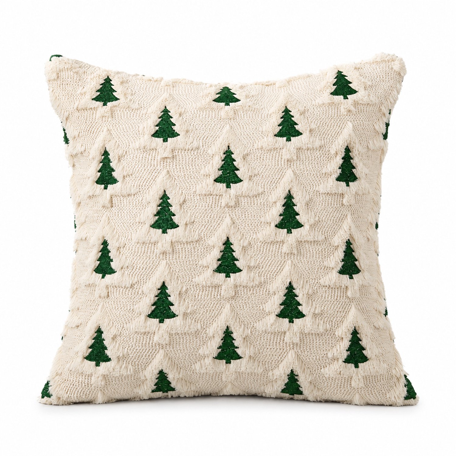 SWGOTA Kerstkussenhoes met groene kerstbomen en reliëf, 45 x 45 cm, vierkant, polyester, 1 stuk zonder binnenkussen