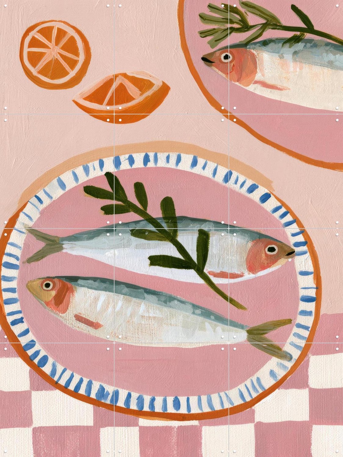 IXXI Sardines, Atelier Pommeline - 60 x 80 cm - Grote wanddecoratie en posters - Naturalisme, Modern, Kleurrijk, Fantasierijk, Eetkamer, Keuken Roze