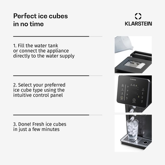 Klarstein NeoChill ijsblokjesmachine & waterdispenser – 3,5 L, 12 kg ijs/24 uur, heet, warm en koud water, kogelijs, touchscreen, kinderslot — afbeelding 3