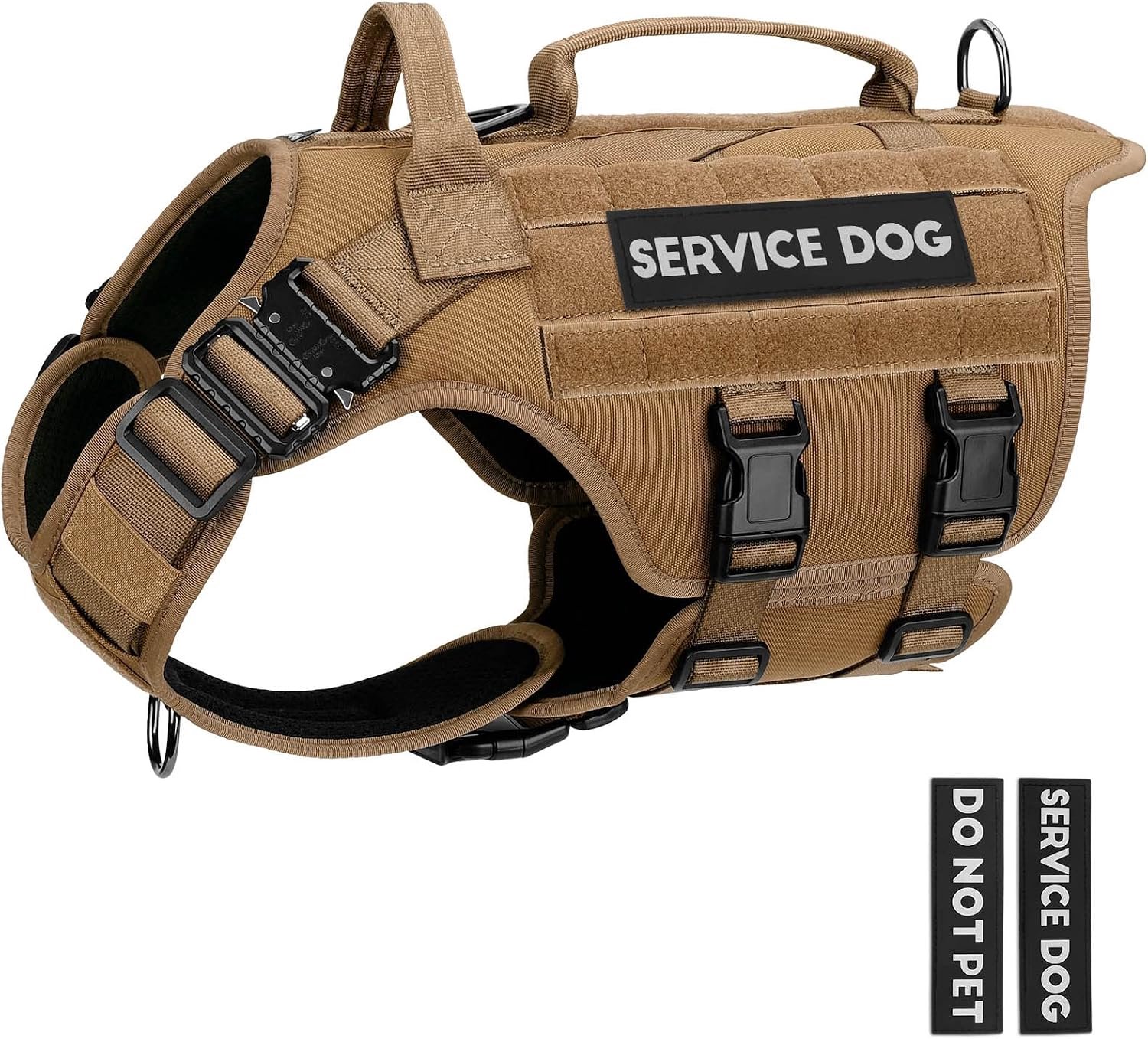 Hondenharnas - PETNANNY hondenharnas service hondenvest voor grote rassen hond, haak en lus paneel voor service hond patch, werkhond MOLLE vest met handvat voor wandelen wandelen training