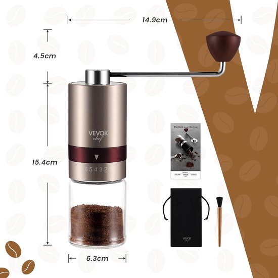 Handmatige Koffiemolen met 6 Verstelbare Maalgraden voor Espresso en French Press, Rvs Conische Molen, Perfect voor Thuis, Kantoor of Reizen, Roze Goud — afbeelding 2