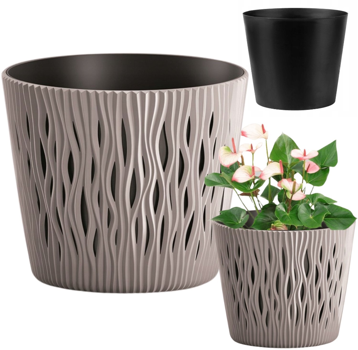 Prosperplast Sandy Round DSR160 Mocca Pot met Inzetstuk