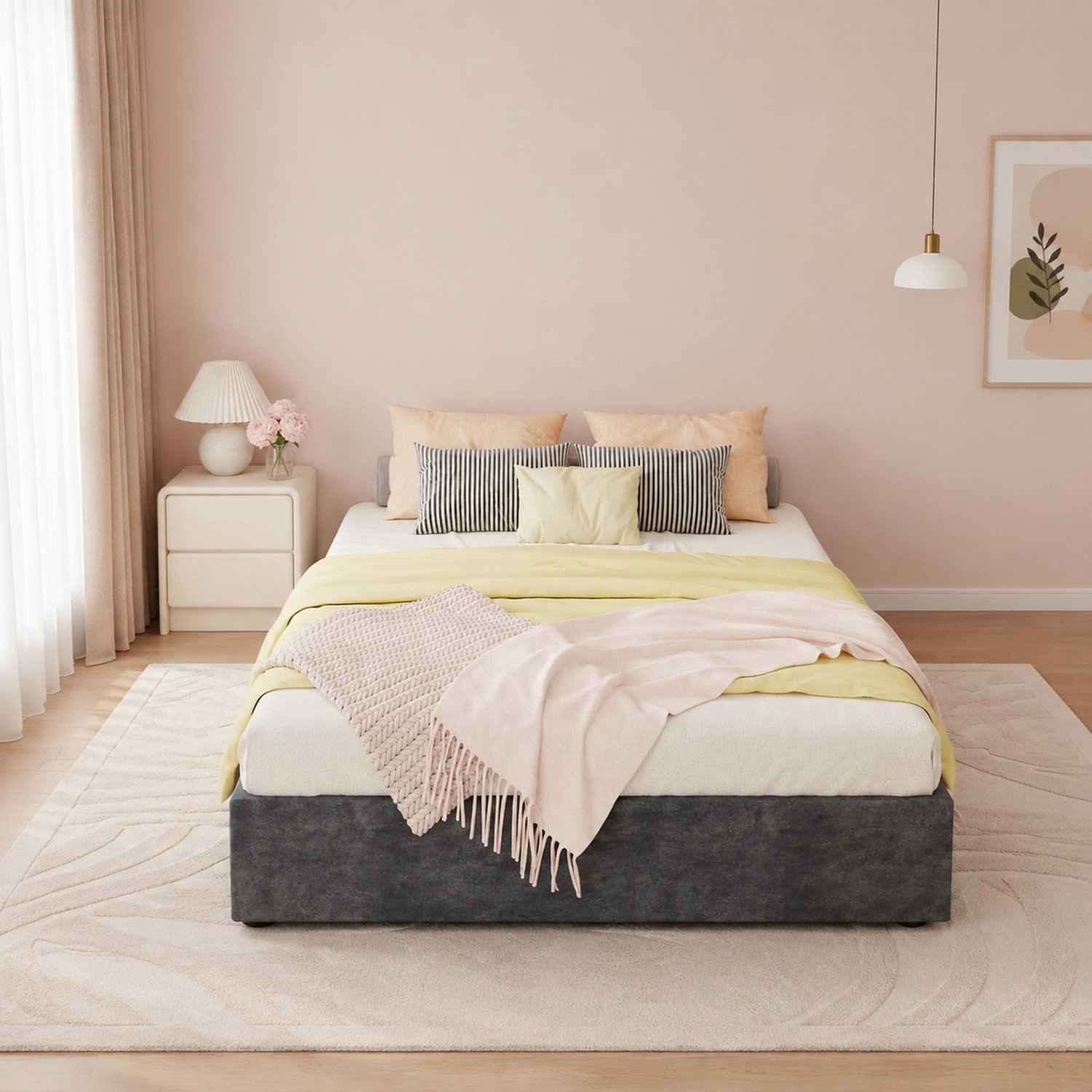 CHICFURN Bedframe 90 x 200 cm - gaslift - grijs