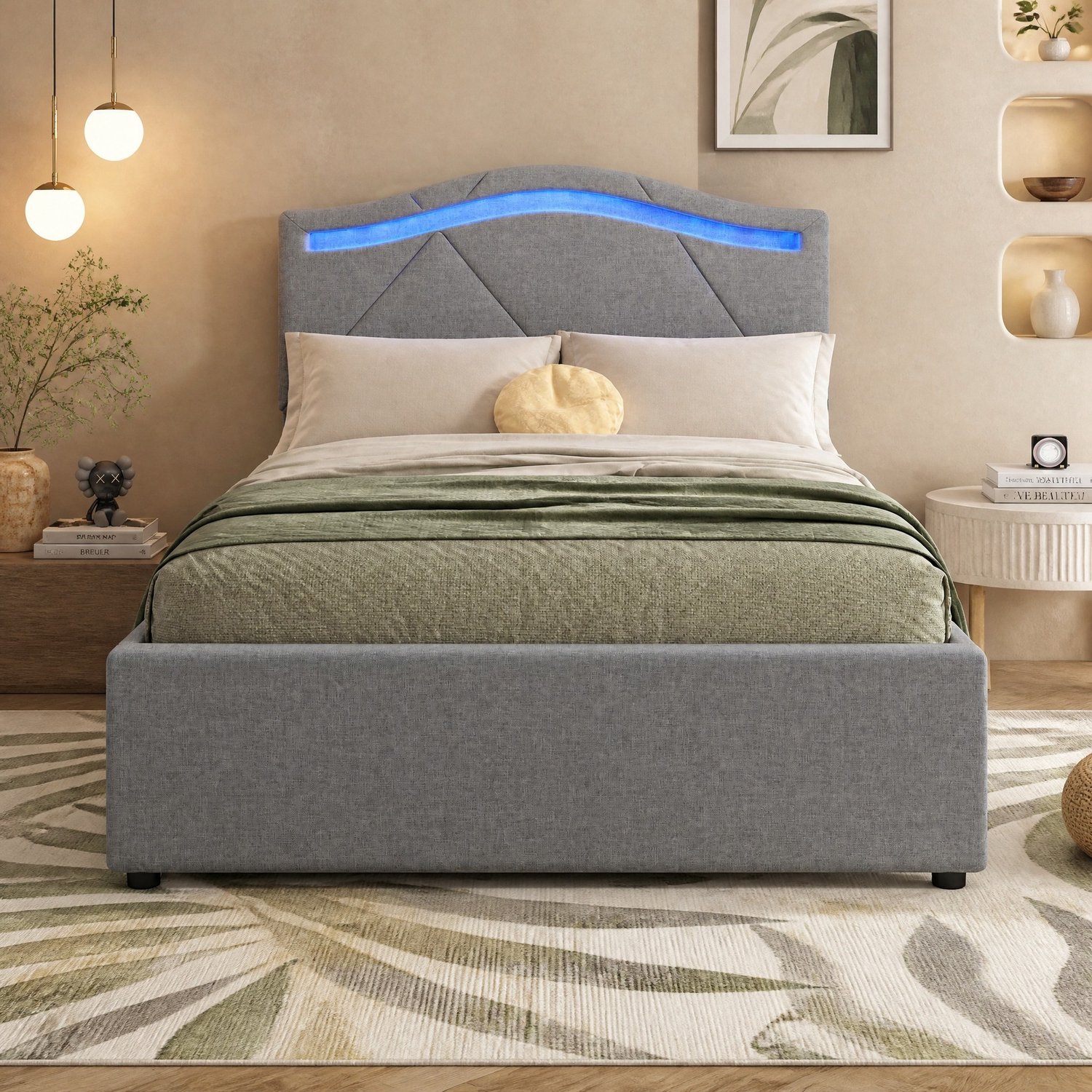 CHICFURN Gestoffeerd eenpersoonsbed 90 x 200 cm - LED-verlichting - 2 lades - grijs