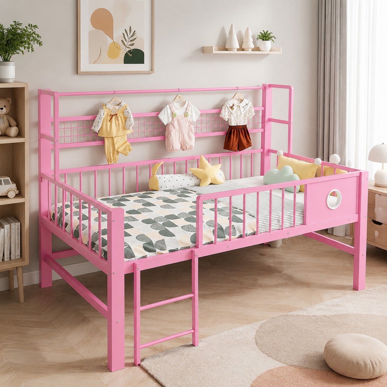 CHICFURN Halfhoogslaper Kinderbed 90 x 200 cm - Metalen frame - Roze
