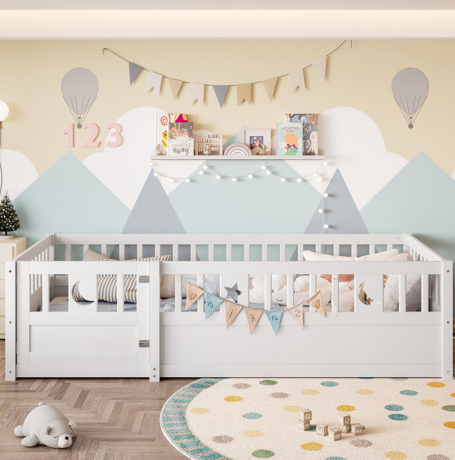CHICFURN Kinderbed 90 x 190 cm - veiligheidshek met slot - wit