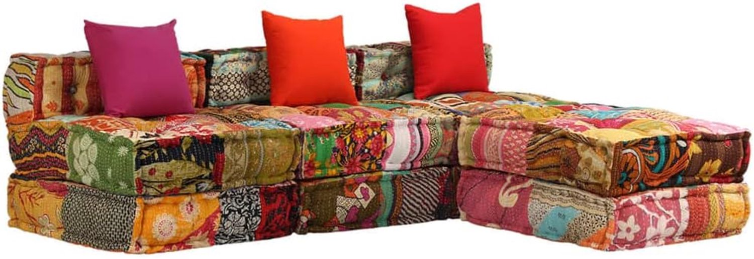 Terrasmeubel, schommelkussen, kussen voor terrasstoelen, 3-zits, modulaire poef, patchwork, stof