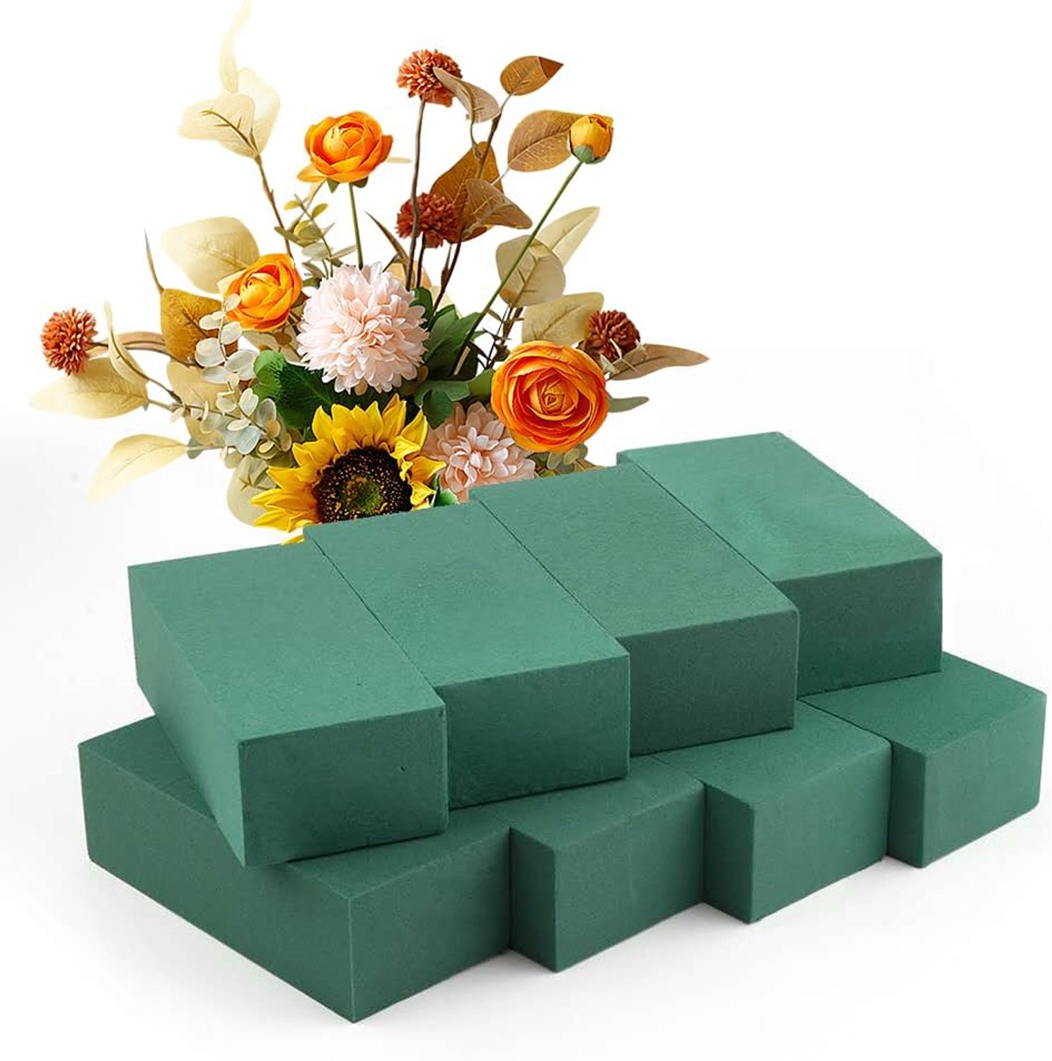 6 stuks bloemenschuimblokken van elk (8,85 x 4,1 inch B x 2,75 inch) groen, nat en droog bloemschuim voor verse en kunstmatige bloemstukken, doe-het-zelf ambachten, kunst, bruiloften, verjaardagen en