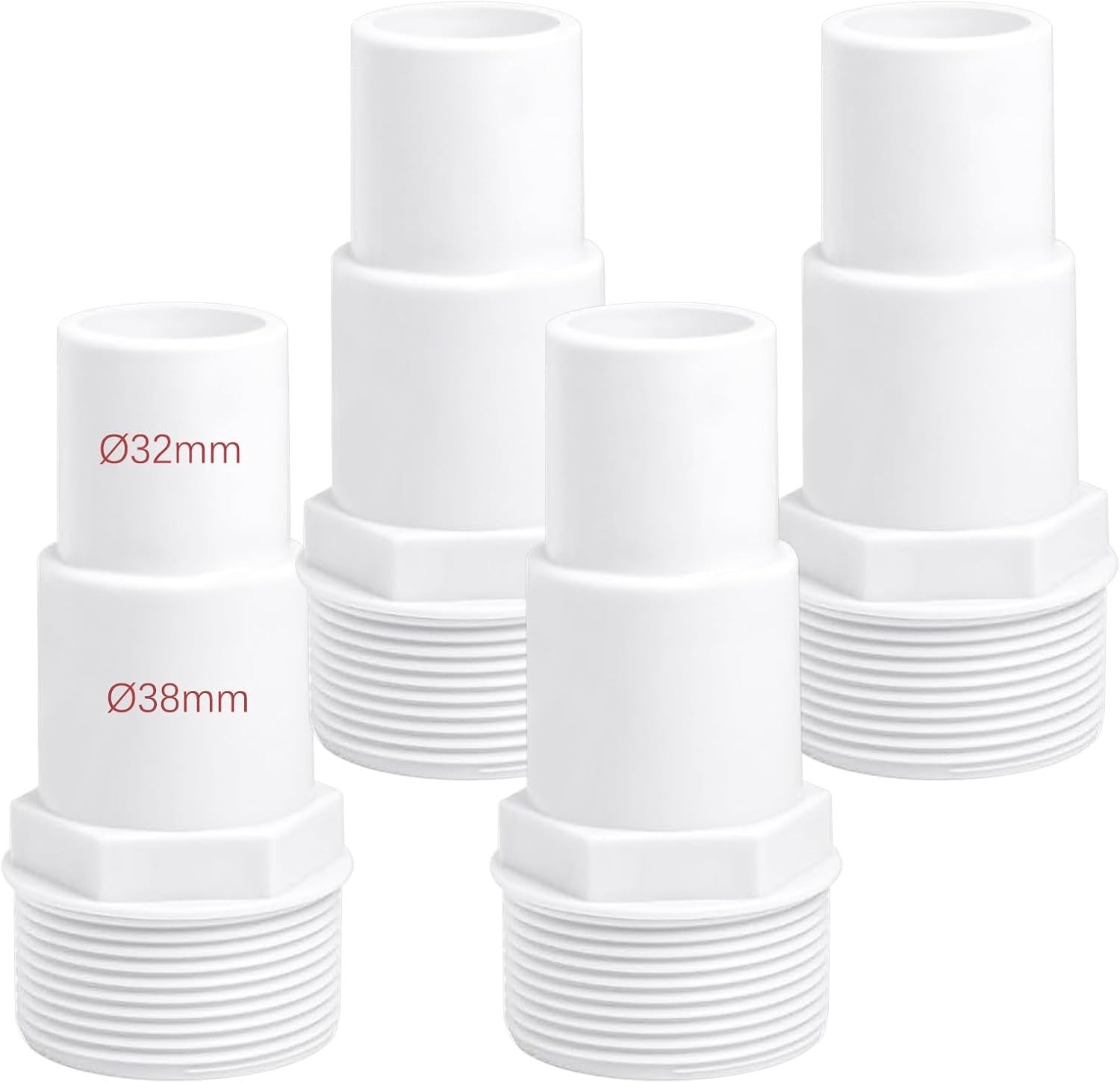 Set van 4 Slangaansluitingen voor Zwembaden, Slangensproeier, Geschikt voor 32/38 mm en 1.5 Inch Slangen, Wit
