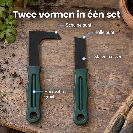 Cheqo® Voegenkrabber Set van 2 - Onkruidkrabber - Voegenmes - Onkruidmes - Onkruidsteker - Onkruidschraper - Onkruid en Mos Verwijderen Tussen Tegels - Onkruidverwijderaar - Voegenschraper - Tegelritser - Tuingereedschap - Donkergroen — afbeelding 4