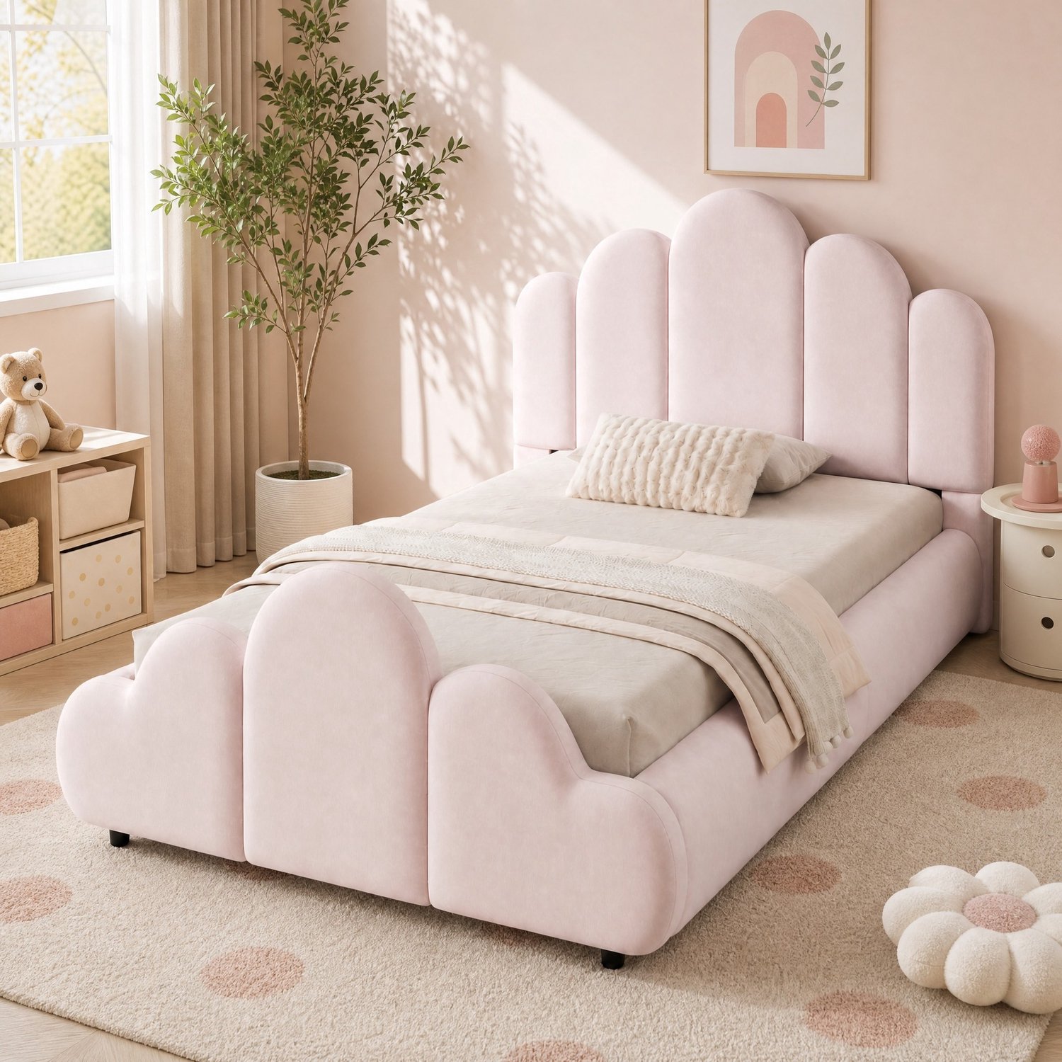 CHICFURN Kinderbed 90 x 200 cm - Fluwelen bekleding - Lattenbodem - Roze