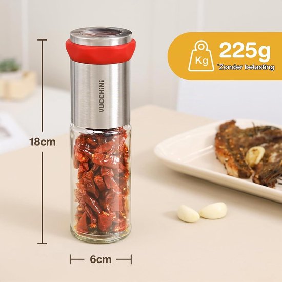 Chili Molen van RVS en Glas, Perfect voor Droge Pepers en Specerijen, Ideaal voor Keukengebruik — afbeelding 3