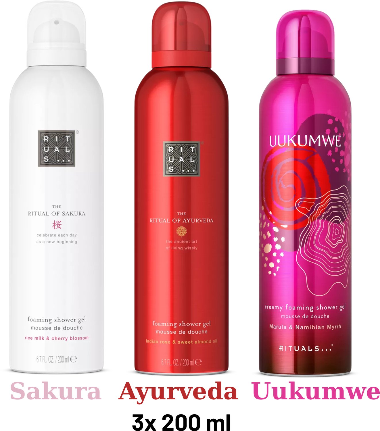 Rituals - Shower Gel Value Pack - Uukumwe 200 ml + Sakura 200 ml + Ayurveda 200 ml - Douchegel - Shower Foam