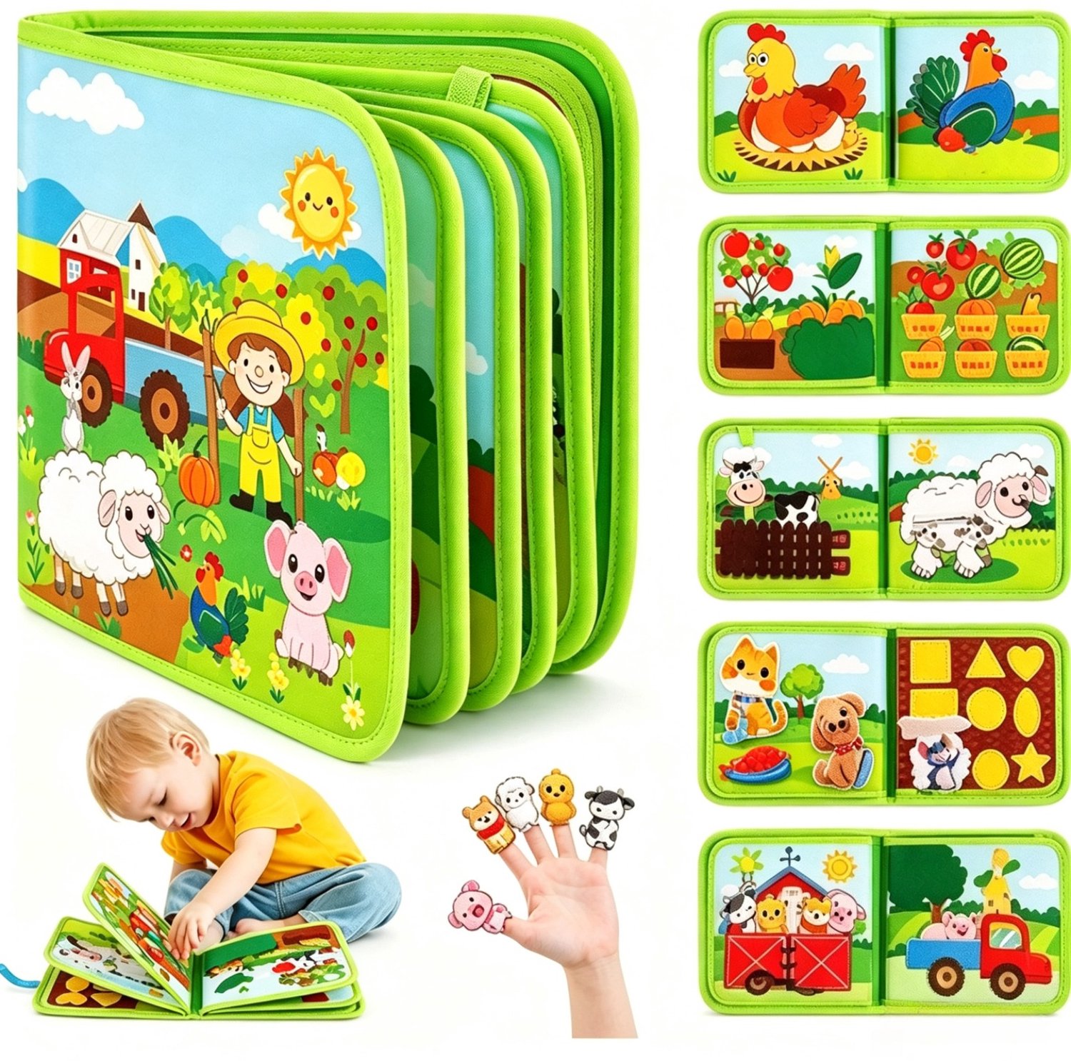 Boerderij Busy Book voor Peuters | Vilt Voelboek met Klittenband & Ritsen | 20 Interactieve Spellen | Educatief Sensorisch Speelgoed 1-3 Jaar | Fijne Motoriek & Onderweg