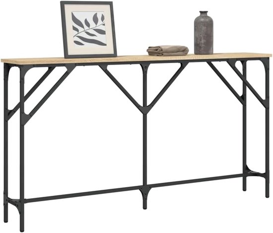 Sonoma eiken 140 x 23 x 75 cm hout met metalen frame en vijf verstelbare poten, robuuste bijzettafel en eettafel voor woonkamer of hal — afbeelding 4