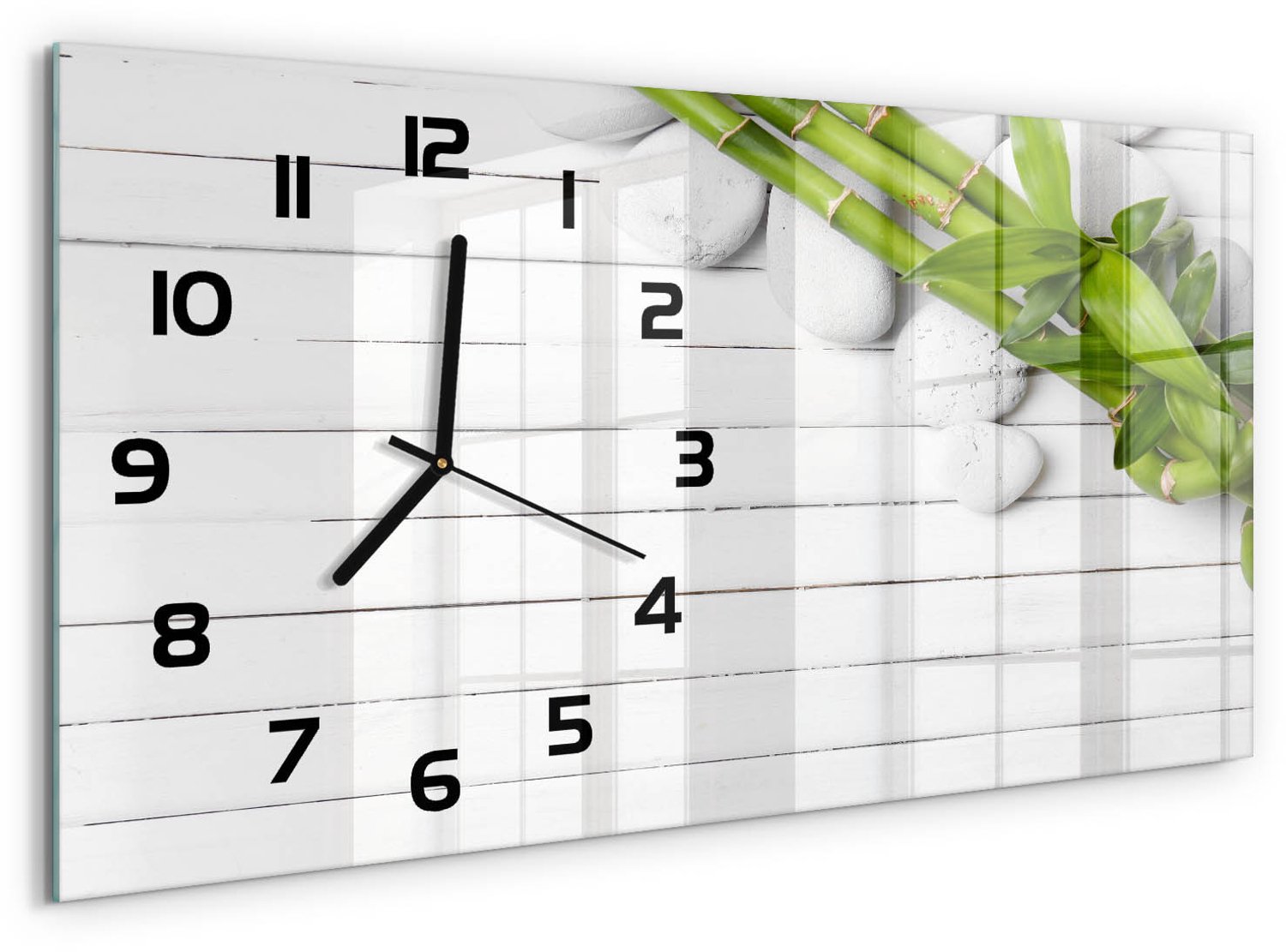 TULUP Wandklok - Bamboe Glazen Wandklok Design - 60x30 cm - Groente Klok Glas Met Opdruk - Zwarte handen - Rechthoekige Klok - Wandklok Glas Met Motief - Decoratieve Glazen Klok