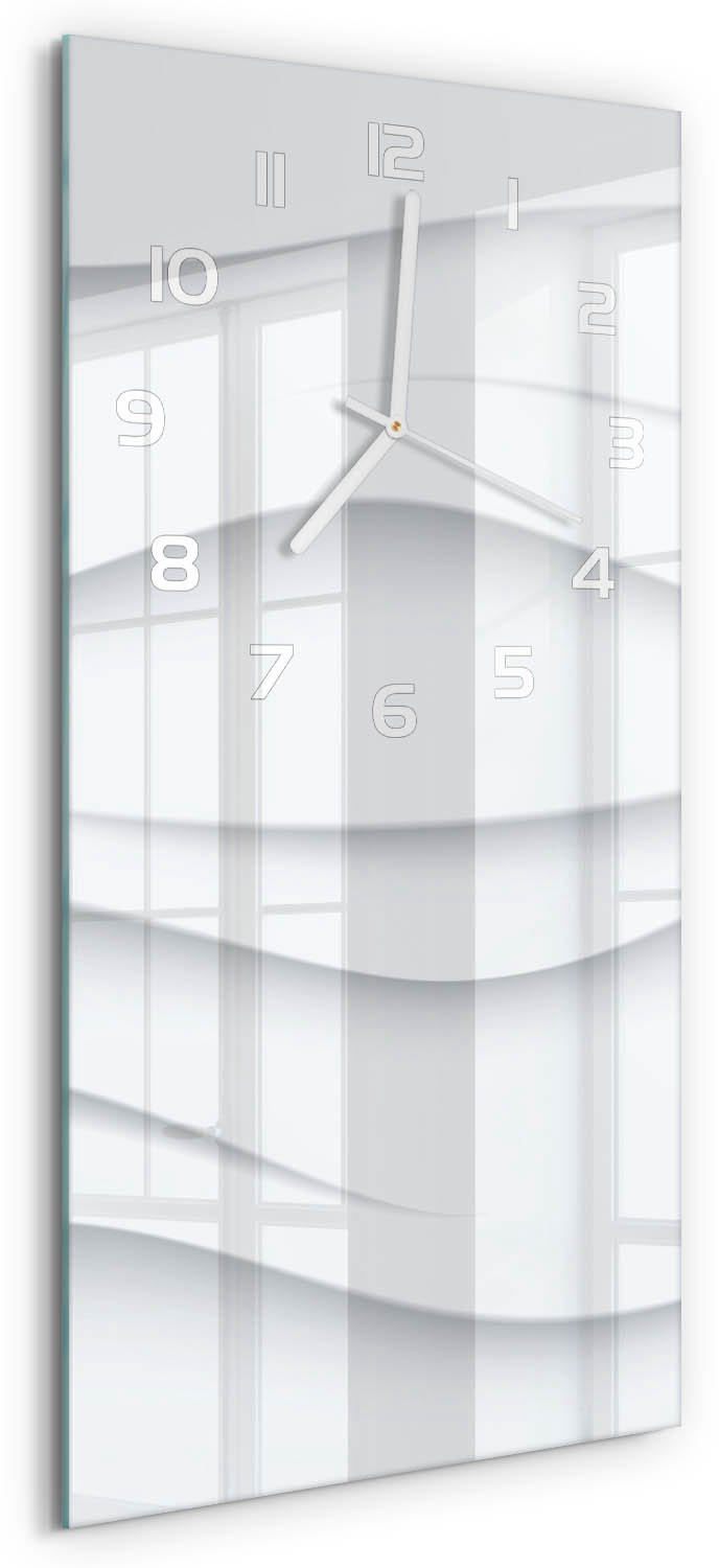 Tulup Wandklok - Golfabstractie Moderne Wandklok Glas - 30x60 cm - Wit Wandklok Glas Decoratie - Witte handen - Rechthoekige Klok - Glazen Wandklok Design - Klok Glas Met Opdruk