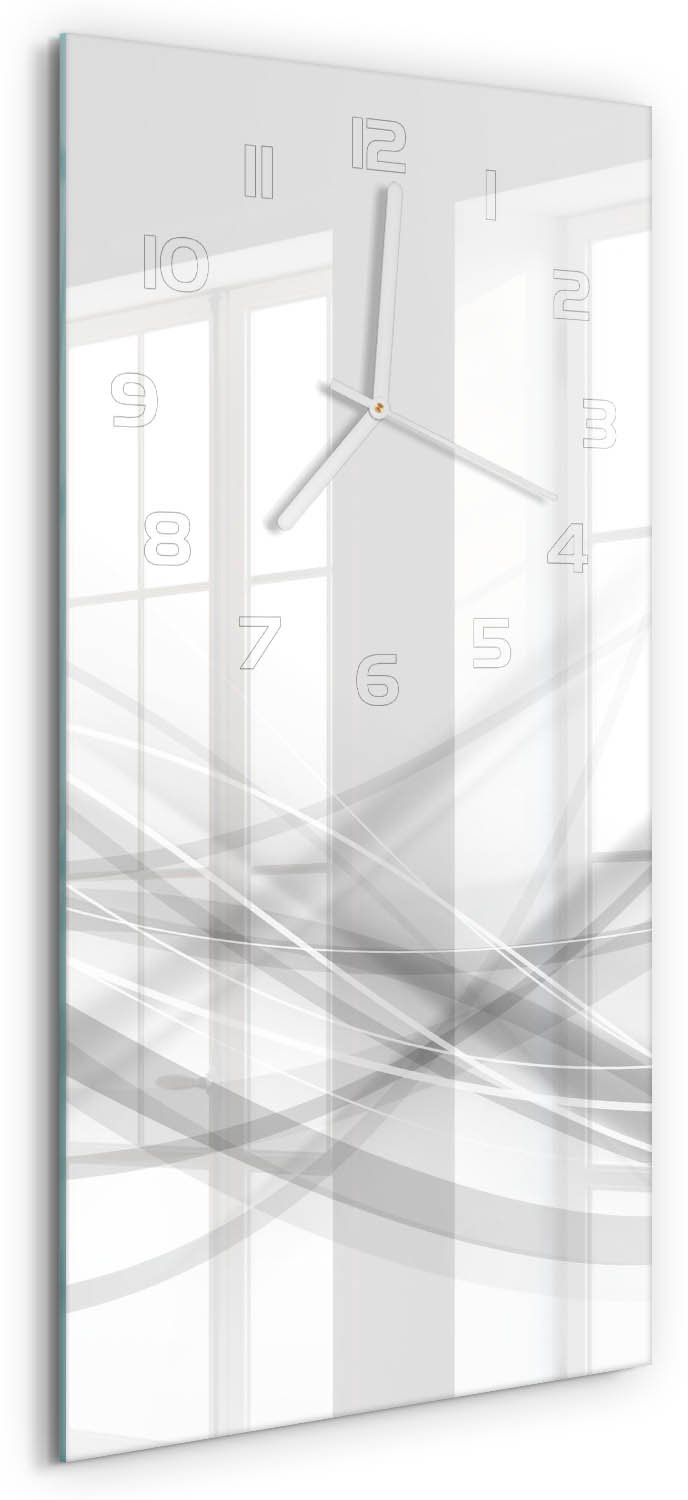 Tulup Wandklok - Golfabstractie Gekleurde Glazen Klok - 30x60 cm - Wit Glazen Klok Met Print - Witte handen - Rechthoekige Klok - Moderne Wandklok Glas - Wandklok Glas Decoratie