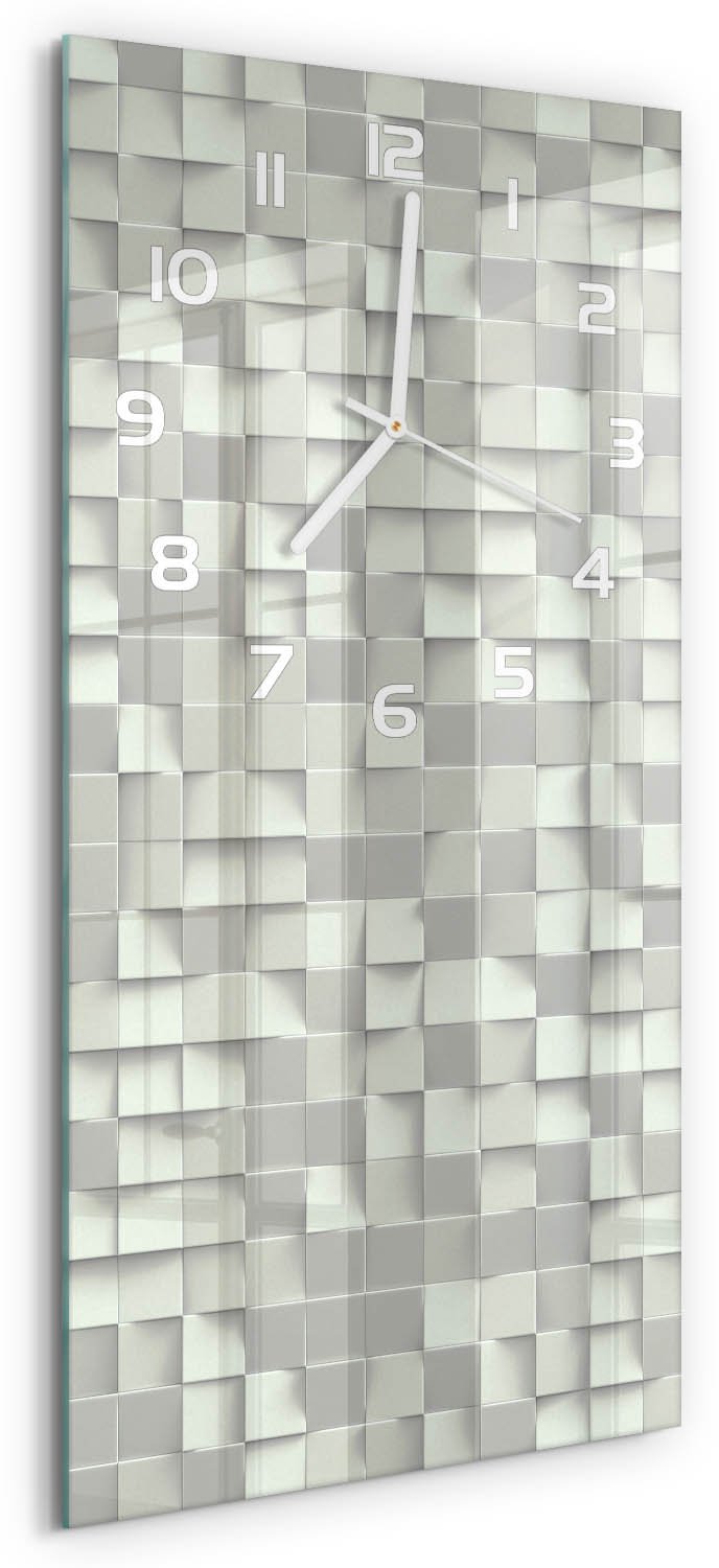 Tulup Wandklok - Geometrische achtergrond Glazen Klok Met Print - 30x60 cm - Wit Wandklok Glas Met Motief - Witte handen - Rechthoekige Klok - Wandklok Glas Decoratie - Gekleurde Glazen Klok