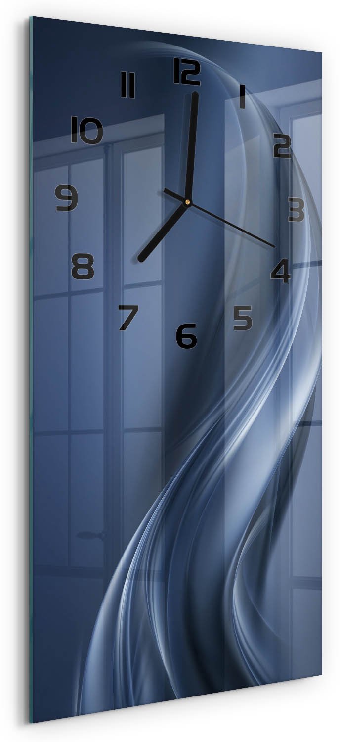 Tulup Wandklok - Grijze golf Klok Glas Met Opdruk - 30x60 cm - Grijs Moderne Wandklok Glas - Zwarte handen - Rechthoekige Klok - Decoratieve Glazen Klok - Glazen Wandklok Design