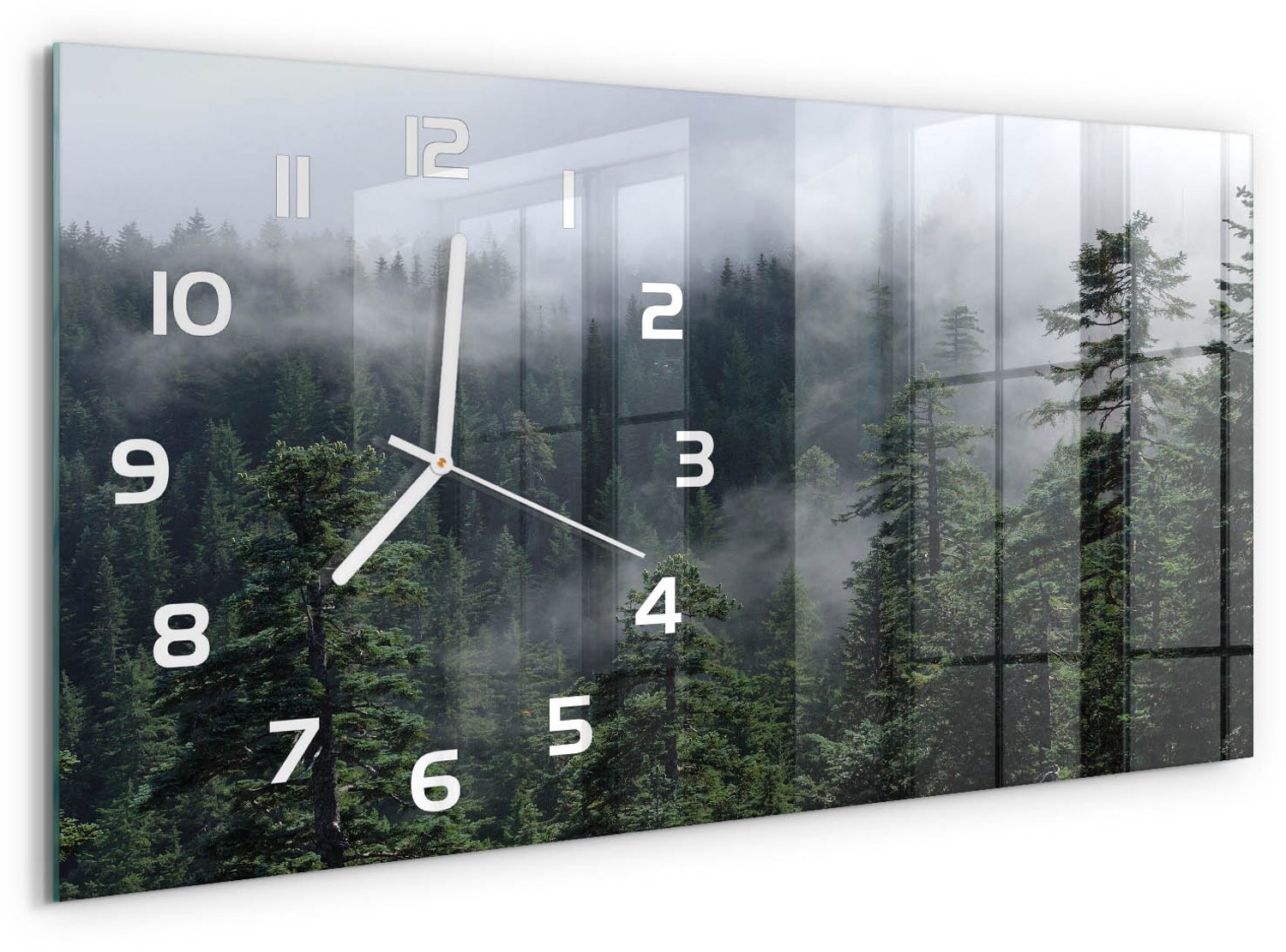 TULUP Wandklok - Bosmist Glazen Wandklok Design - 60x30 cm - Groente Klok Glas Met Opdruk - Witte handen - Rechthoekige Klok - Wandklok Glas Met Motief - Decoratieve Glazen Klok