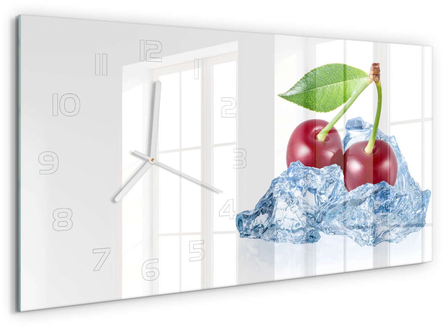 TULUP Wandklok - Kers met ijs Wandklok Glas Decoratie - 60x30 cm - Rood Gekleurde Glazen Klok - Witte handen - Rechthoekige Klok - Klok Glas Met Opdruk - Moderne Wandklok Glas