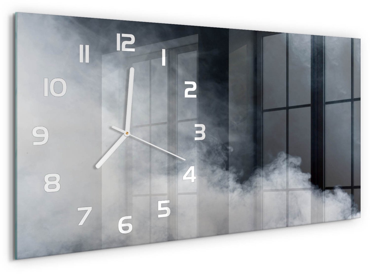 TULUP Wandklok - Witte rook Klok Glas Met Opdruk - 60x30 cm - zwart Moderne Wandklok Glas - Witte handen - Rechthoekige Klok - Decoratieve Glazen Klok - Glazen Wandklok Design