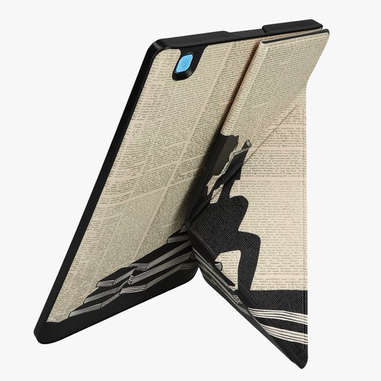 kwmobile e-reader hoesje geschikt voor Kobo Aura ONE hoes - Ereader flip case met standaard - E reader cover van kunstleer - In zwart / beige — afbeelding 4