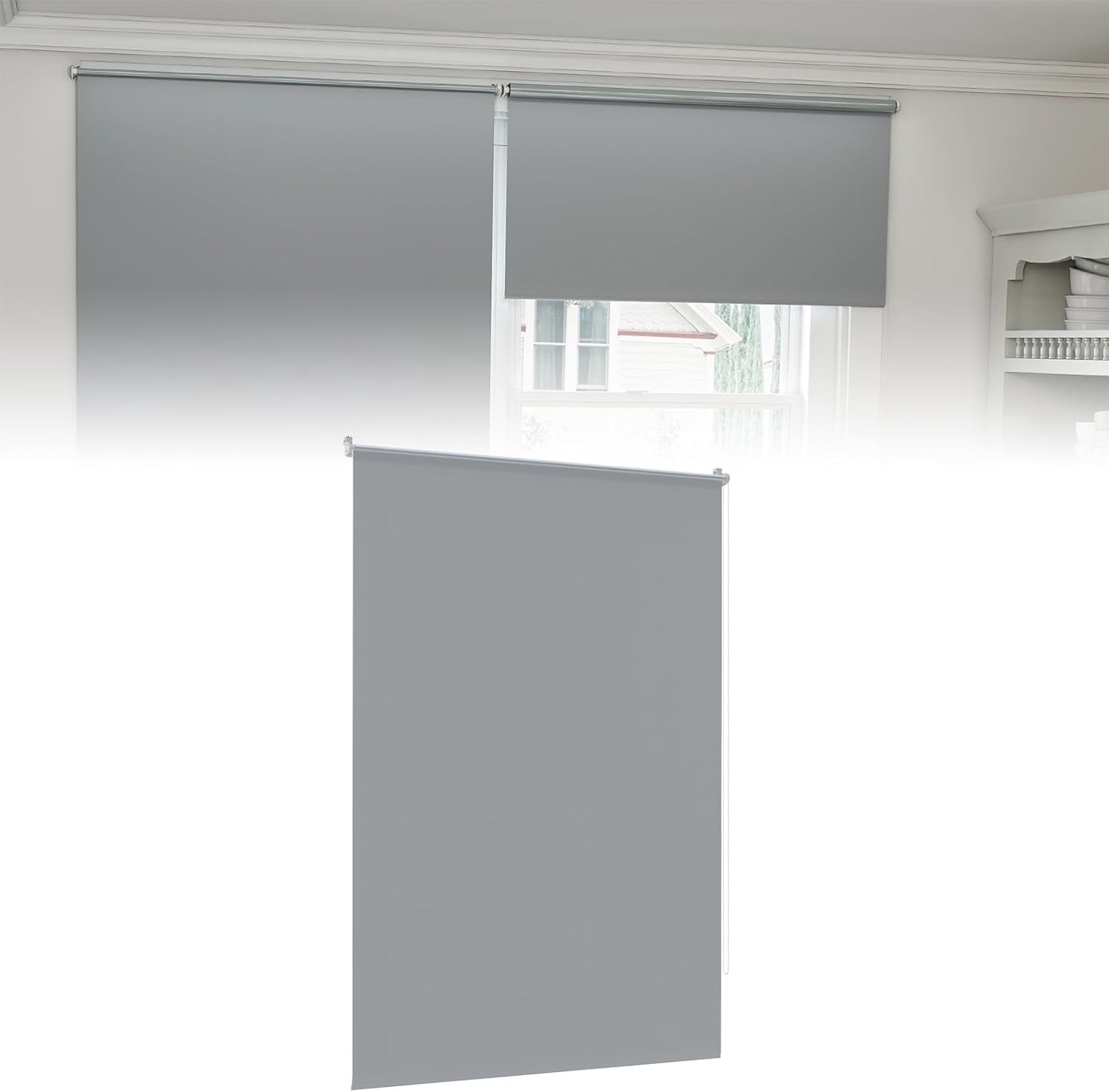 Rolgordijn zonder en met boren Klemmfix raamrolgordijn zijtrekrolgordijn Grijs 110x210cm rolgordijn voor binnenramen