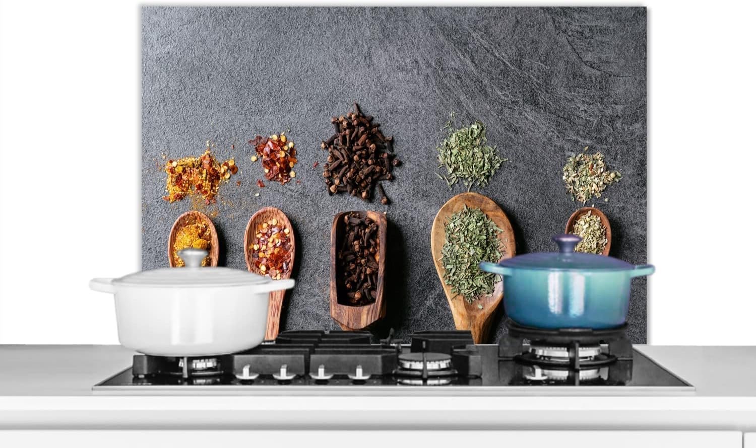 Spatscherm Keuken - 90x60 cm - Pollepel - Kruiden - Specerijen - Industrieel