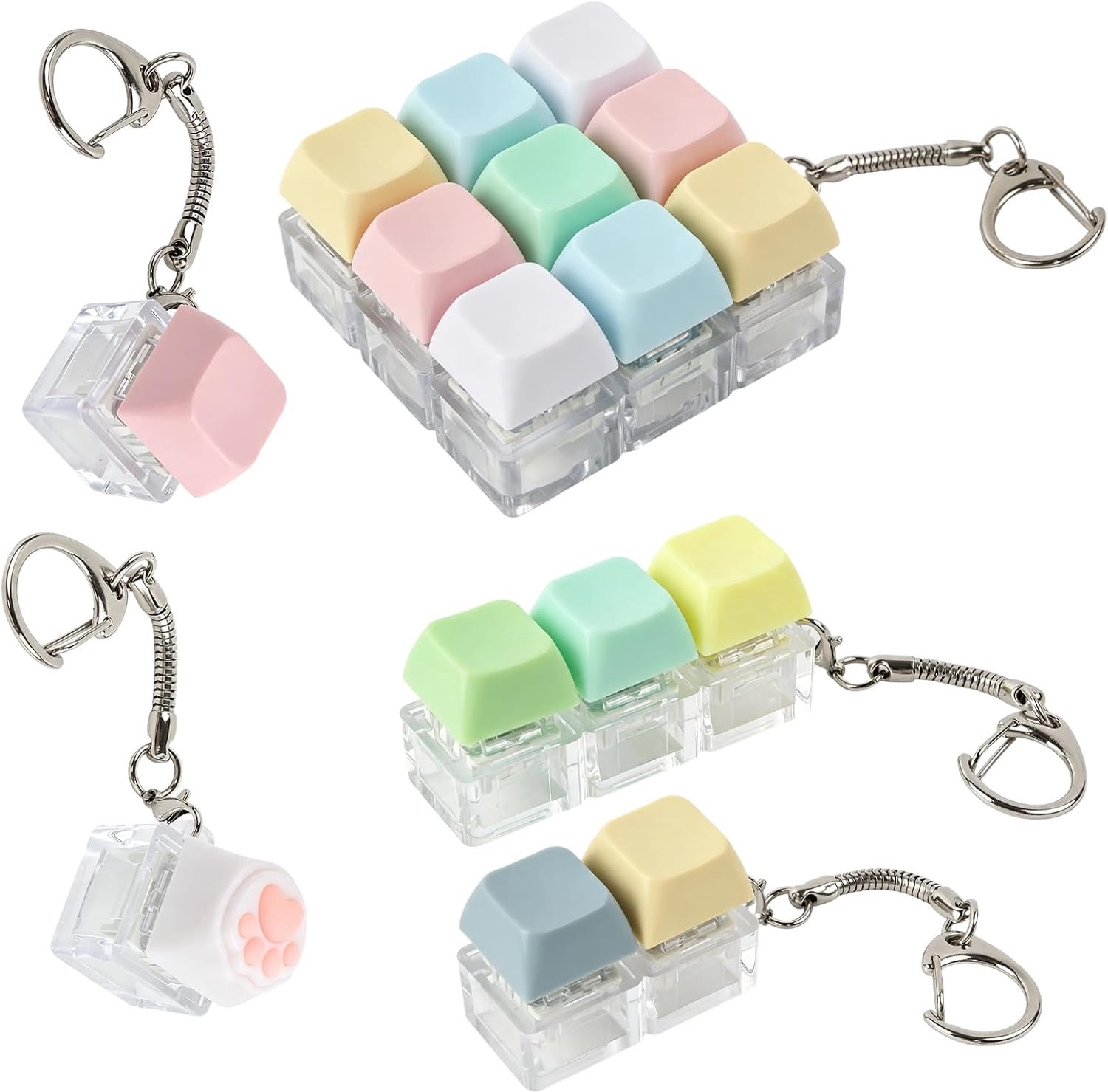 5 stuks toetsenbord fidget speelgoed, grappig toetsenbord fidget stress speelgoed, clicker, stressvermindering, sleutelhanger, kleurrijke keycap voor decompressie, verbruik tijd