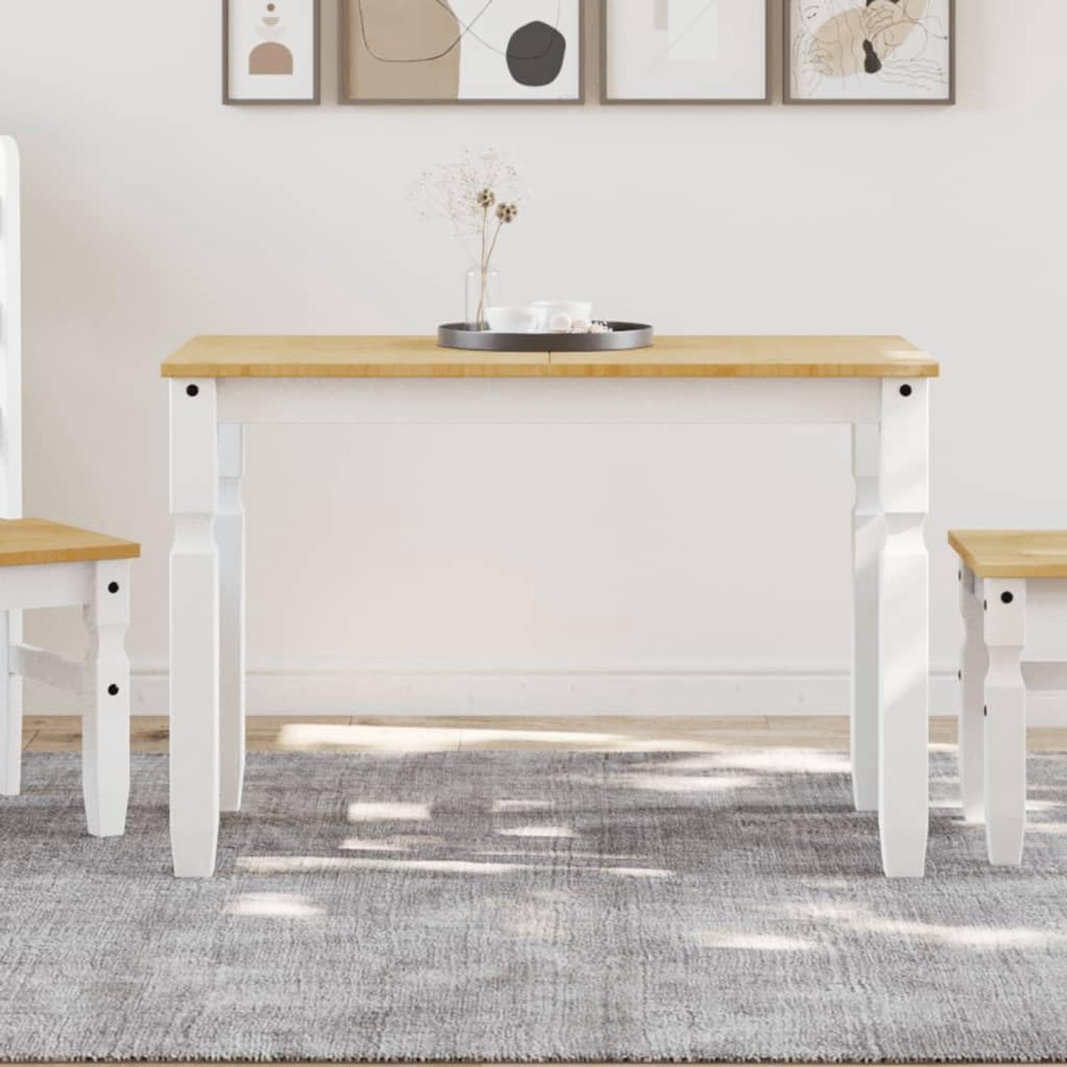 Eettafel wit bord maaltijdtafel voor woonkamer 112x60x75 cm massief grenen