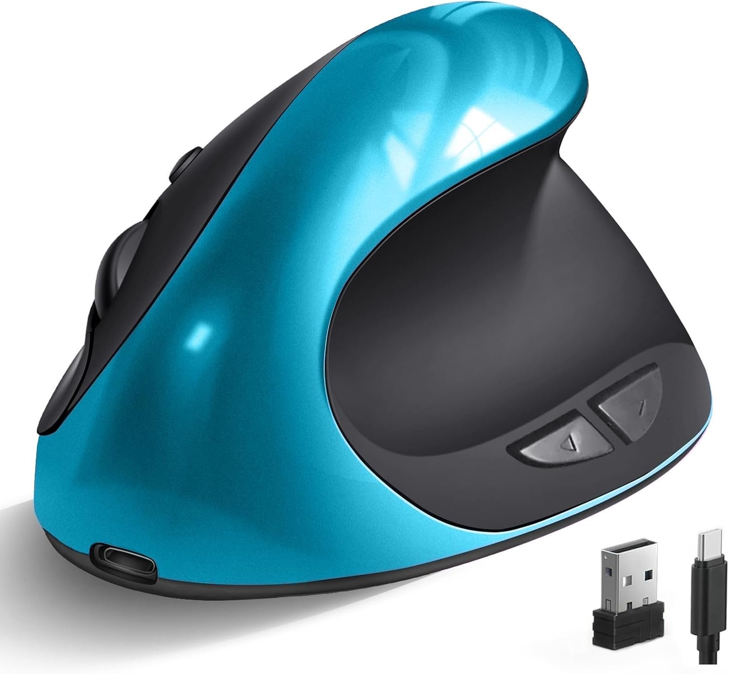 Draadloze muis, USB-C oplaadbare optische muizen, 2.4G hoge precisie verticale muis rechtshandige kleine muis met verstelbare DPI 800/1200/1600, verminderen de belasting van de pols
