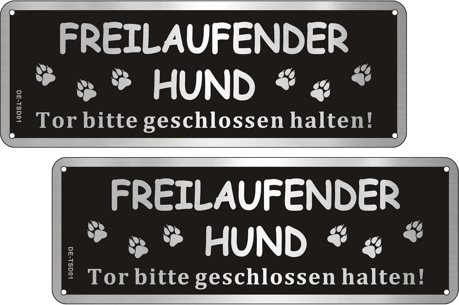 Hondenbordje van geborsteld aluminium, 25 x 9 cm, 1 stuk poort gesloten houden, metalen bord met voetafdrukpatroon